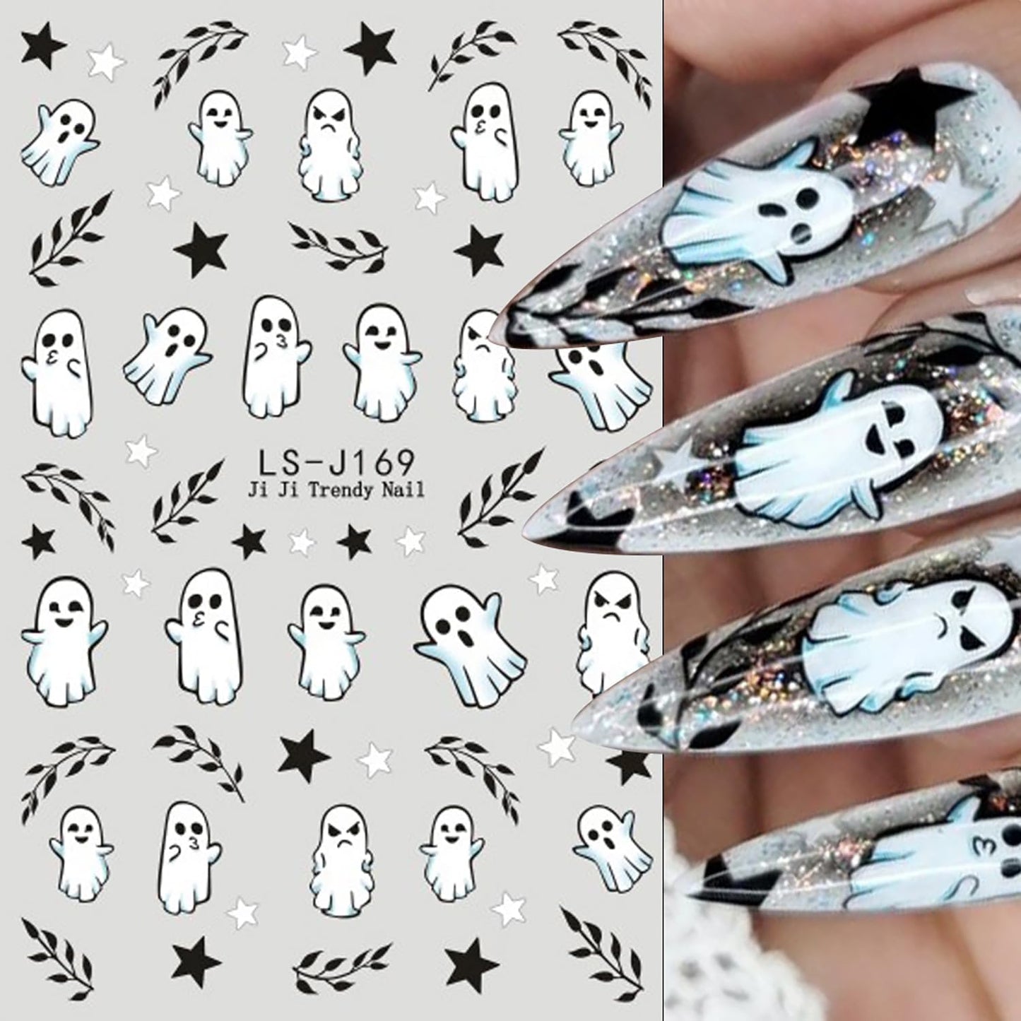 Halloween Nail Stickers Fall Nail Decals Ghost Pumpkin Floral Mushroom Designs Autumn Stickers DIY Nail Art Decoration Holiday Nails Art Supplies 7Pcs