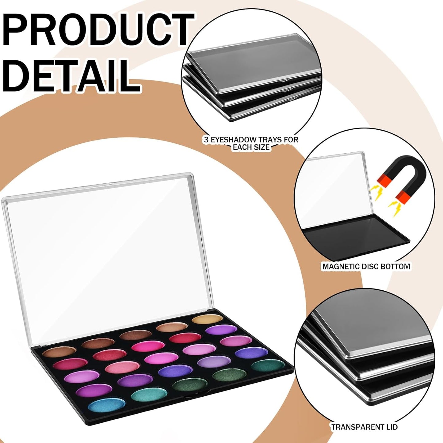 3 Pcs Large Empty Magnetic Eyeshadow Palette Cosmetics Pan with Clear Top DIY Eyeshadow Pan Cosmetics Dispensing Storage Box for DIY Eyeshadow Lipstick Pigment Blush 9.25 x 6.57 x 0.47 Inch
