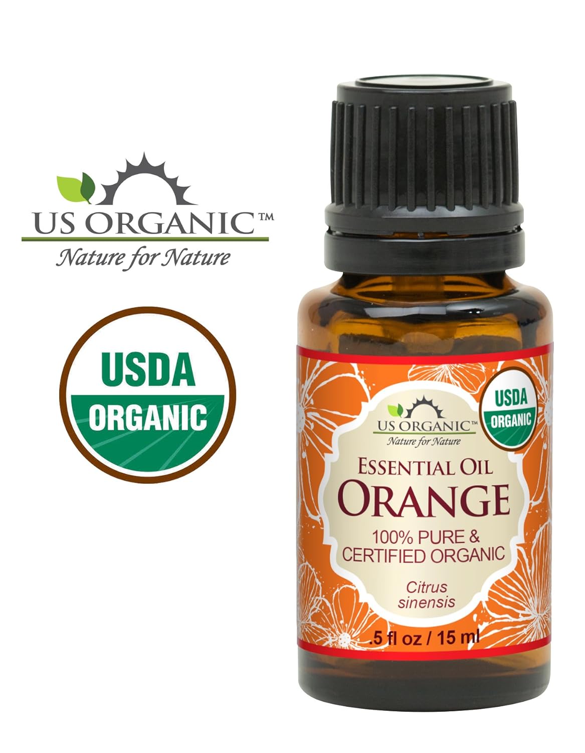 US Organic 100% Pure Sweet Orange Essential Oil - USDA Certified Organic - 15 ml - w/Improved caps and droppers (More Size Variations Available)