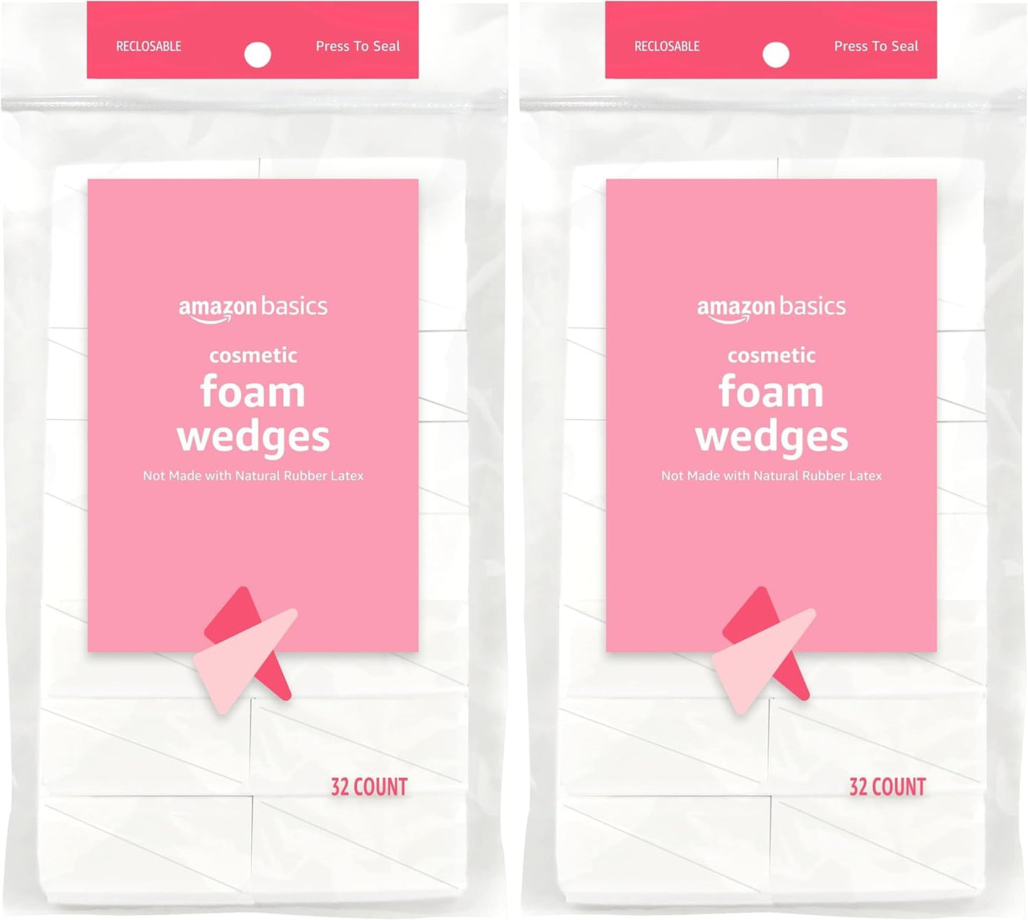 Amazon Basics Cosmetic Rectangular Foam Wedges For Makeup, 32 Count, White (Pack of 2)