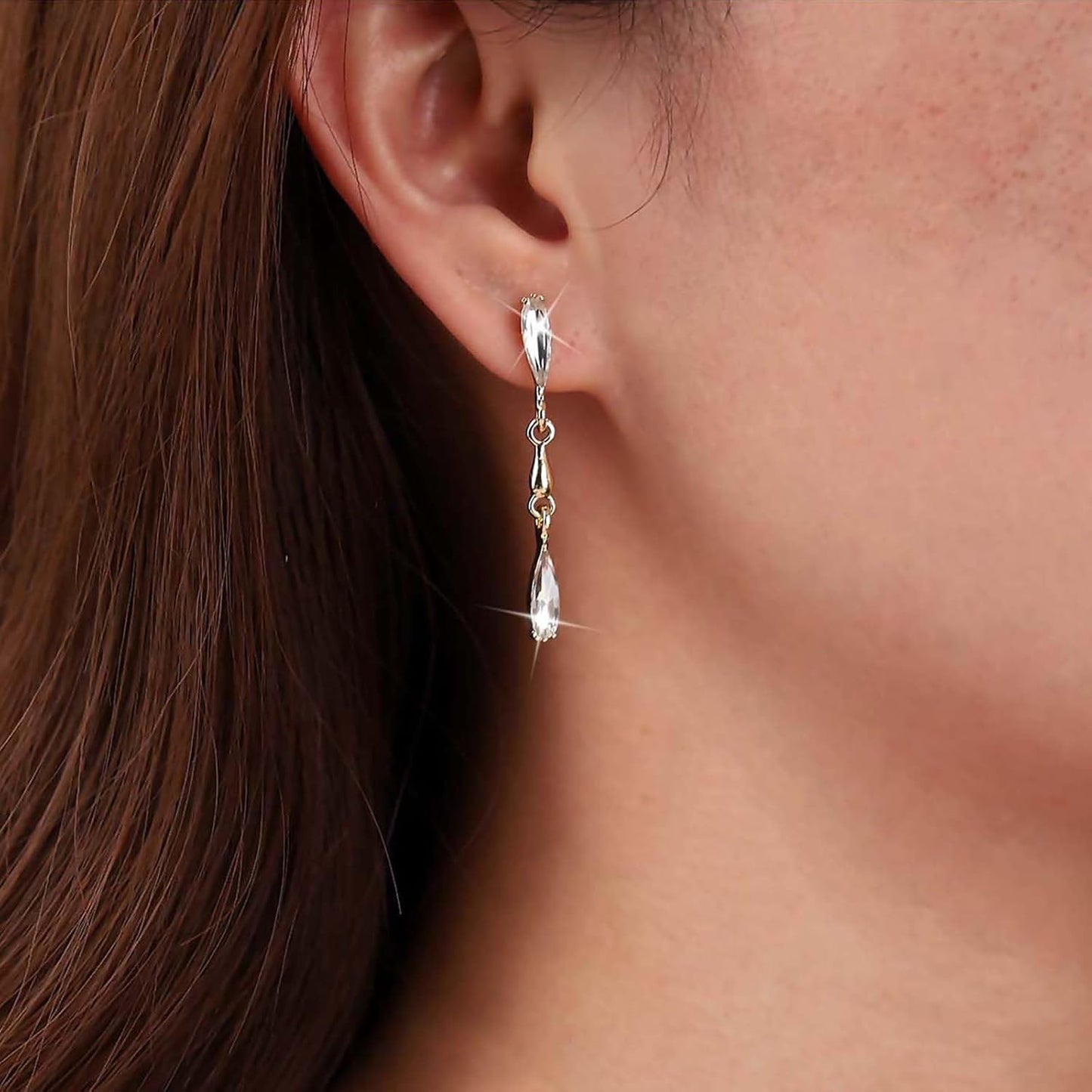 Vintage Crystal Teardrop Earrings Long Linear Rhinestone Earrings Gold Crystal Stud Earrings Sparkly Cz Bridal Earrings Jewelry for Women