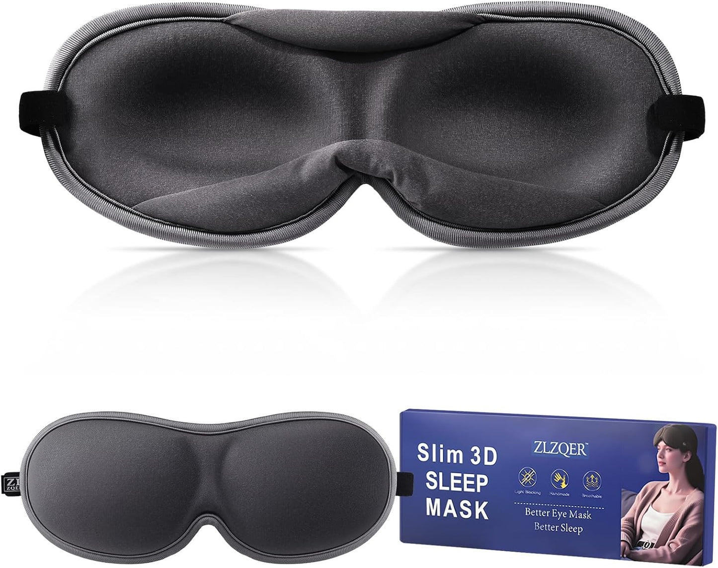 Slim 3D Sleep Mask for Side Sleepers, Blackout Sleeping Mask for Men, Women & Girls, Zero Eye Pressure, Ultra Soft Eye Masks for Sleeping, Perfect for Travel, Nap, Meditation, Airplane (Gray)