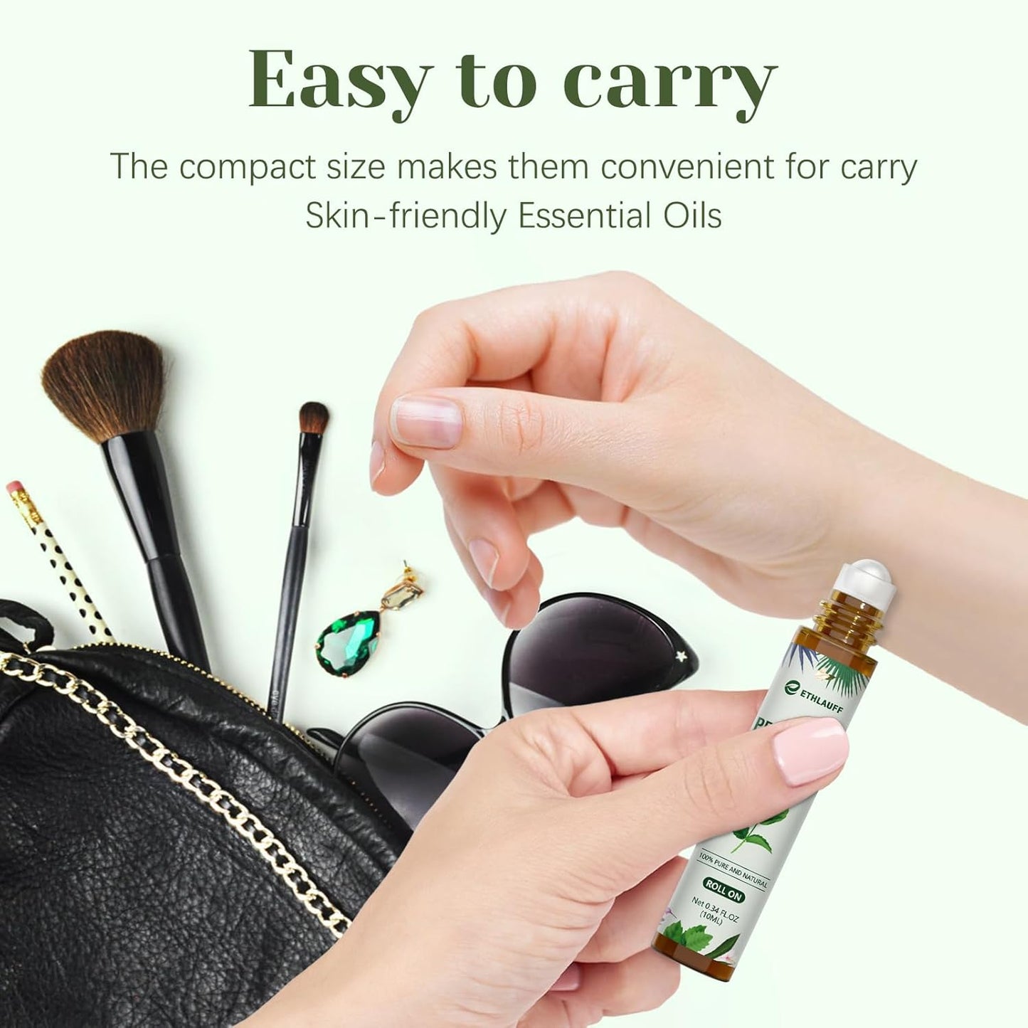 Peppermint Essential Oil Roll On, Natural & Prediluted Oil Blend Roller with Fresh Minty Aroma - Aromatherapy & Headache Relief