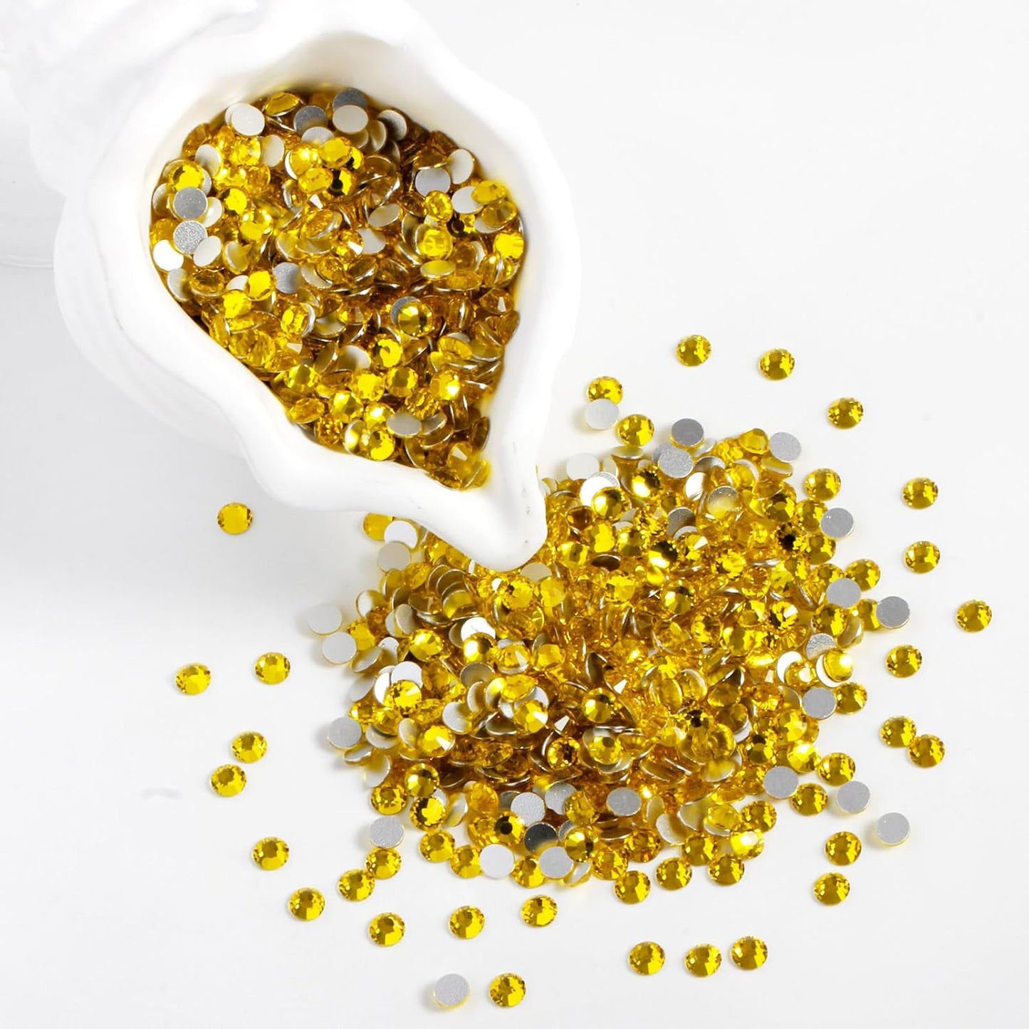 5000PCS SS6 Flatback Rhinestones | 12-Facet Diamond-Cut Glass Gems for Nail Art, Clothing, DIY Crafts |Glue-On Decoration Stones with Silver Backing(Citrine)