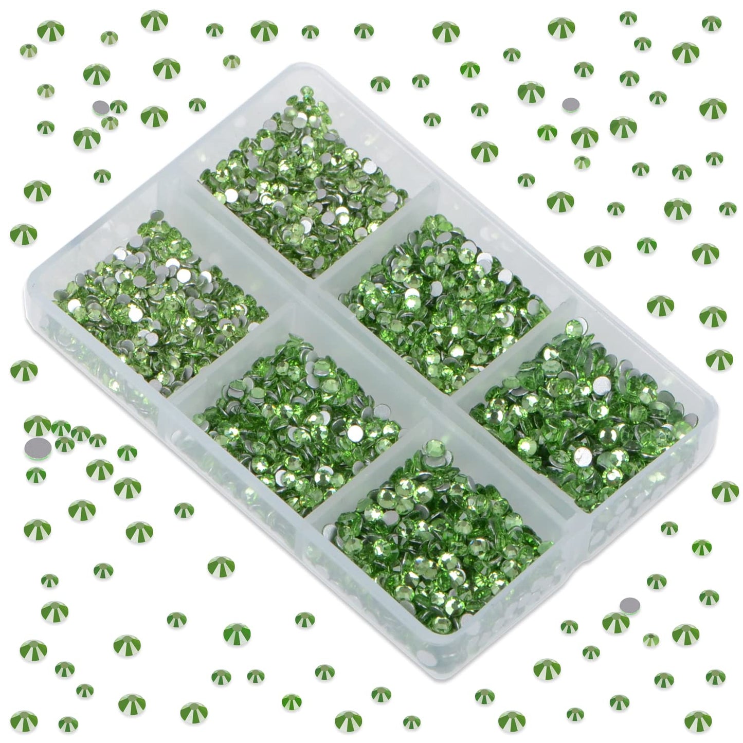 LPBeads 6000 Pieces Light Green Non Hotfix Rhinestones 6 Sizes Round Crystal Glass Flat Back Rhinestones with Tweezers and Picking Pen for Nail Art Crafts Bags DIY