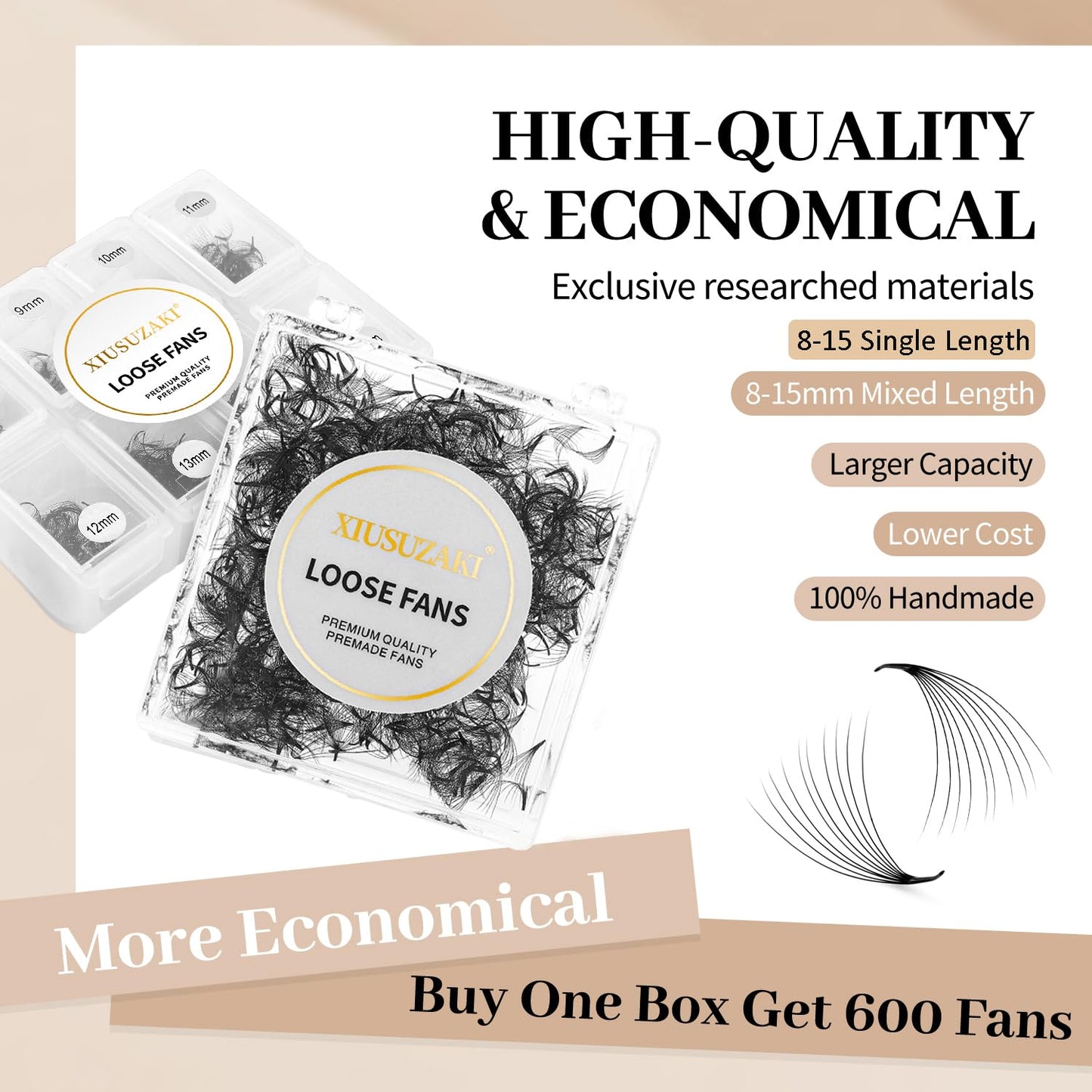 Premade Fans Eyelash Extensions 600 Fans 5D Premade Lash Fans Volume Lash Extensions 0.07 Thickness Eyelash Extension D Curl 13mm Fluffy Soft Handmade Loose Fan(600Fans-5D-0.07-D,13mm)