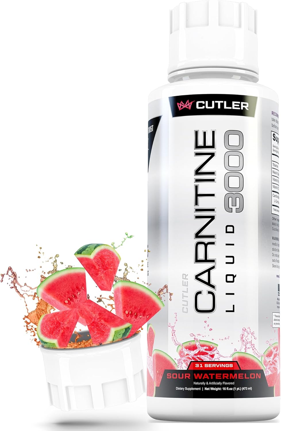 Cutler Nutrition Liquid Carnitine 3000 Contains Carnitine, Acetyl L Carnitine, L Carnitine Tartrate for Energy and Metabolism Support with B Vitamins | Watermelon Flavor | 31 Serves