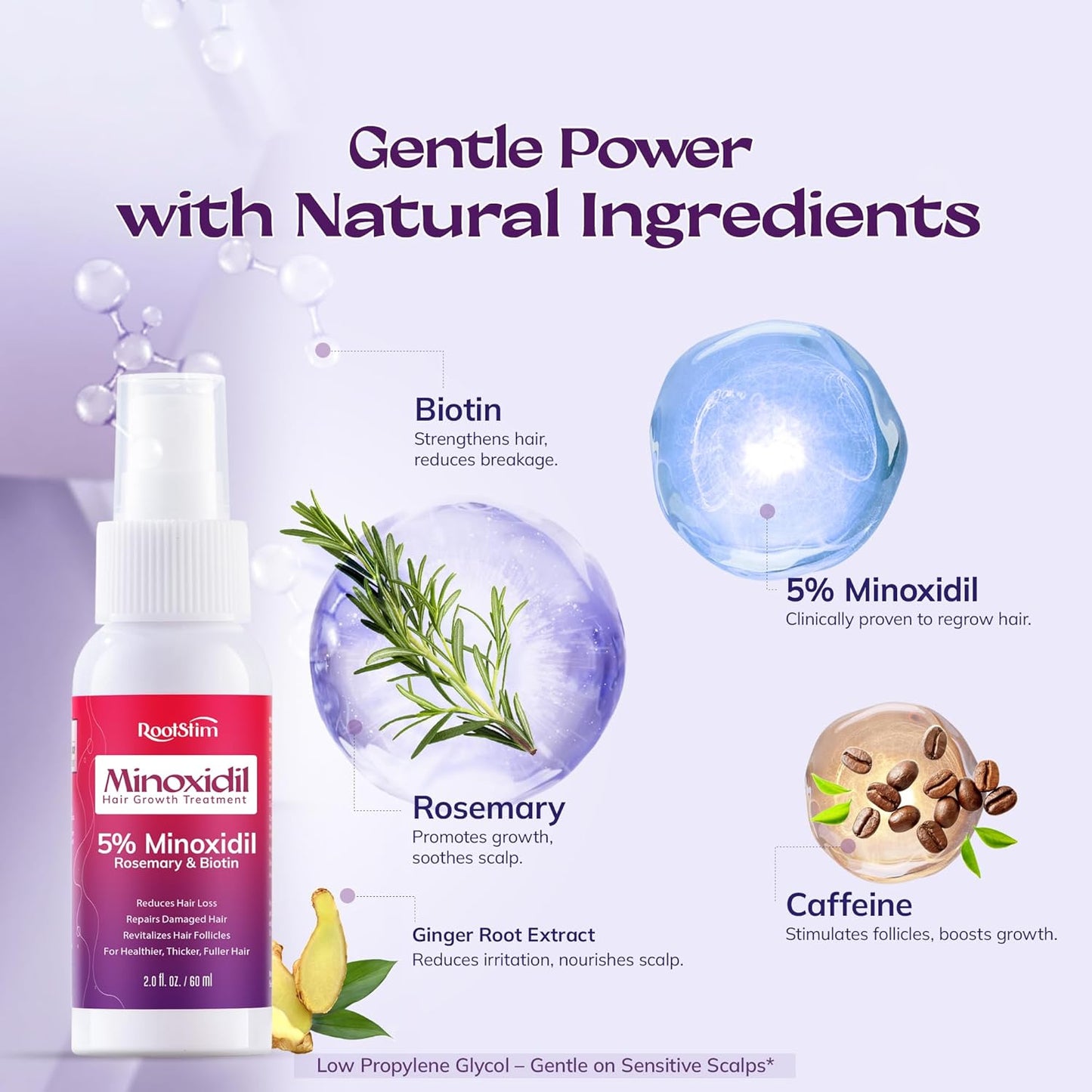 Women's 5% Minoxidil Spray for Hair Growth: RootStim Extra Strength Minoxidil with Rosemary & Biotin for Thinning Hair Regrowth and Fuller Hair 60 ML