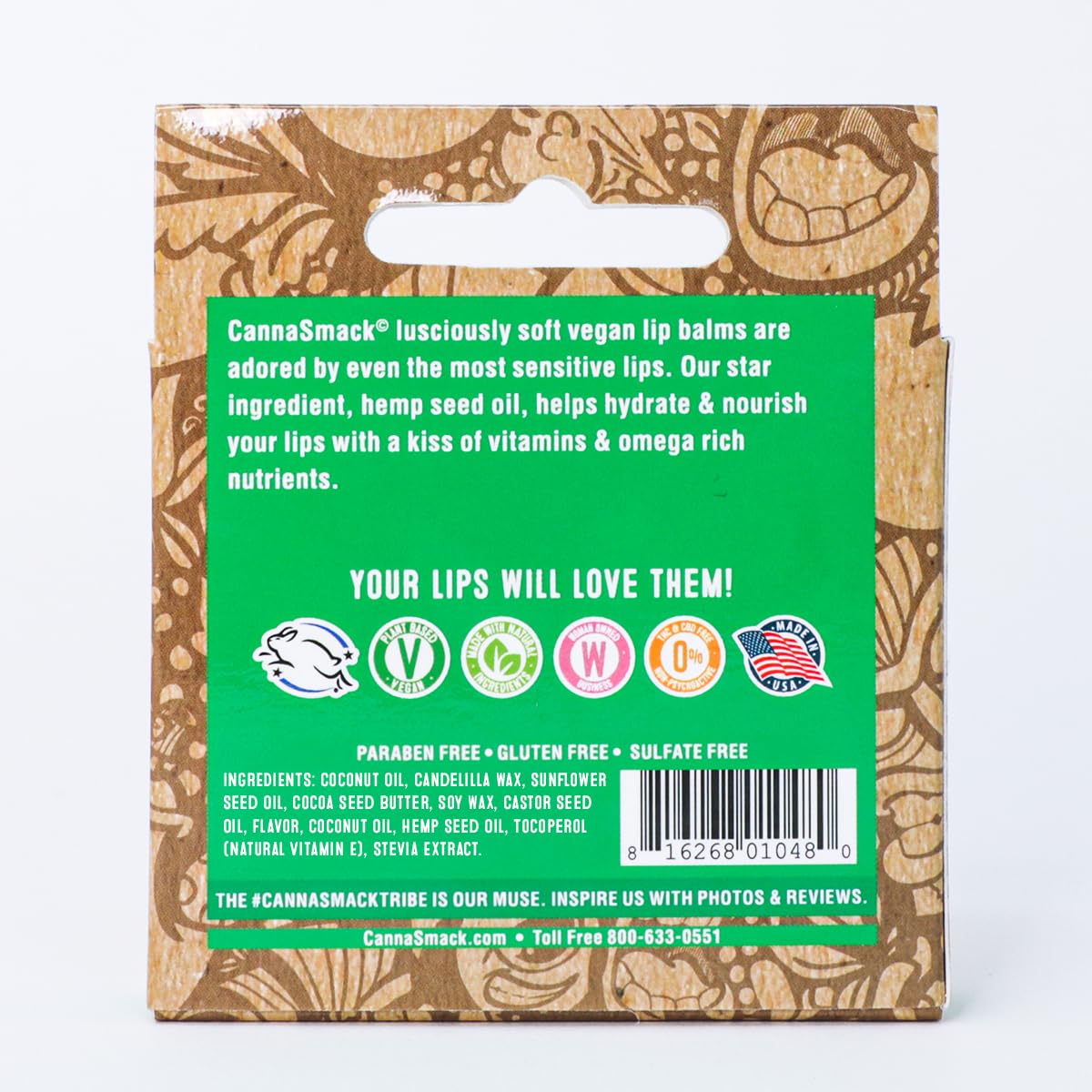 CannaSmack Vegan Hemp Lip Balm - 5 Flavors Included - Soothe, Moisturize, Hydrate, Protect, & Nourish Dry Chapped or Irritated Lips - Made with Hemp Seed Oil, Natural, & Botanical Ingredients