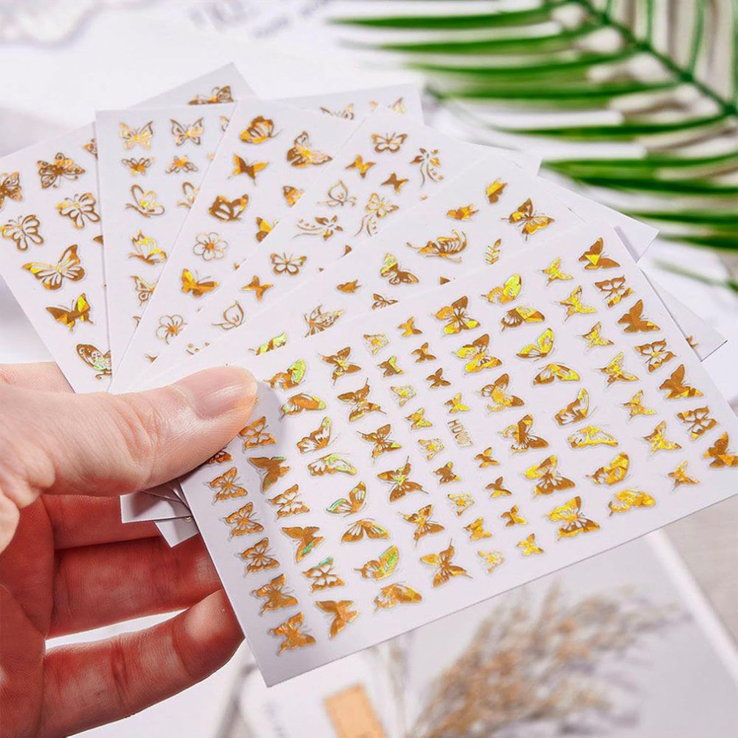 16 Sheets Butterfly Nail Art Stickers Decals 3D Self-Adhesive Gold Metallic Butterfly Nail Stickers Holographic Butterflies Design Nail Art Supplies for Women Acrylic Nail Art Decoration Accessories