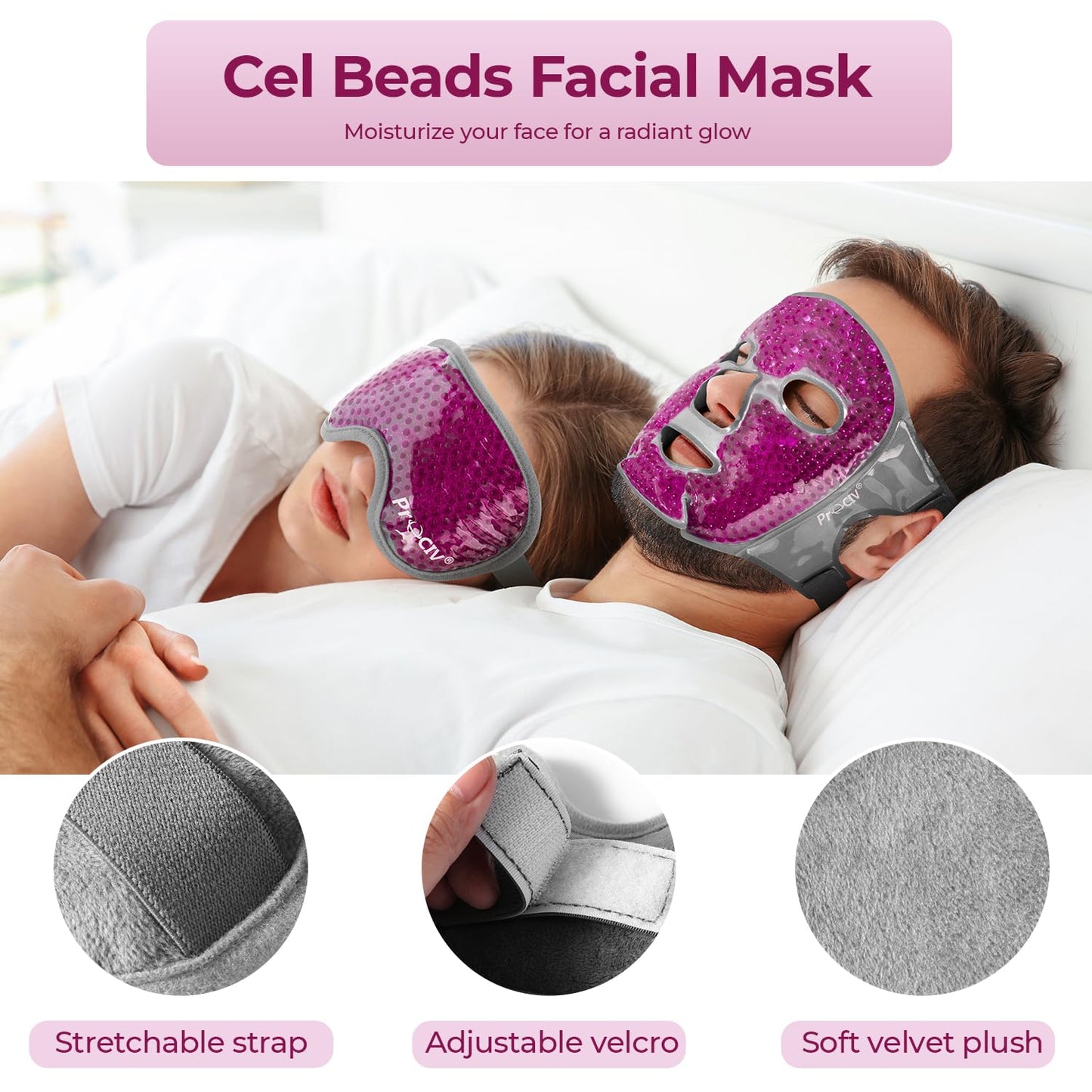 Cooling Eye Mask Ice Face Mask - Gel Beads Hot Cold Compress Reusable Ice Face Eye Mask, Under Eye Patches & Ice Pack Set, Cold Eye Mask for Sleeping Dark Circles Puffiness Dry Eye Headache (Rose Red)