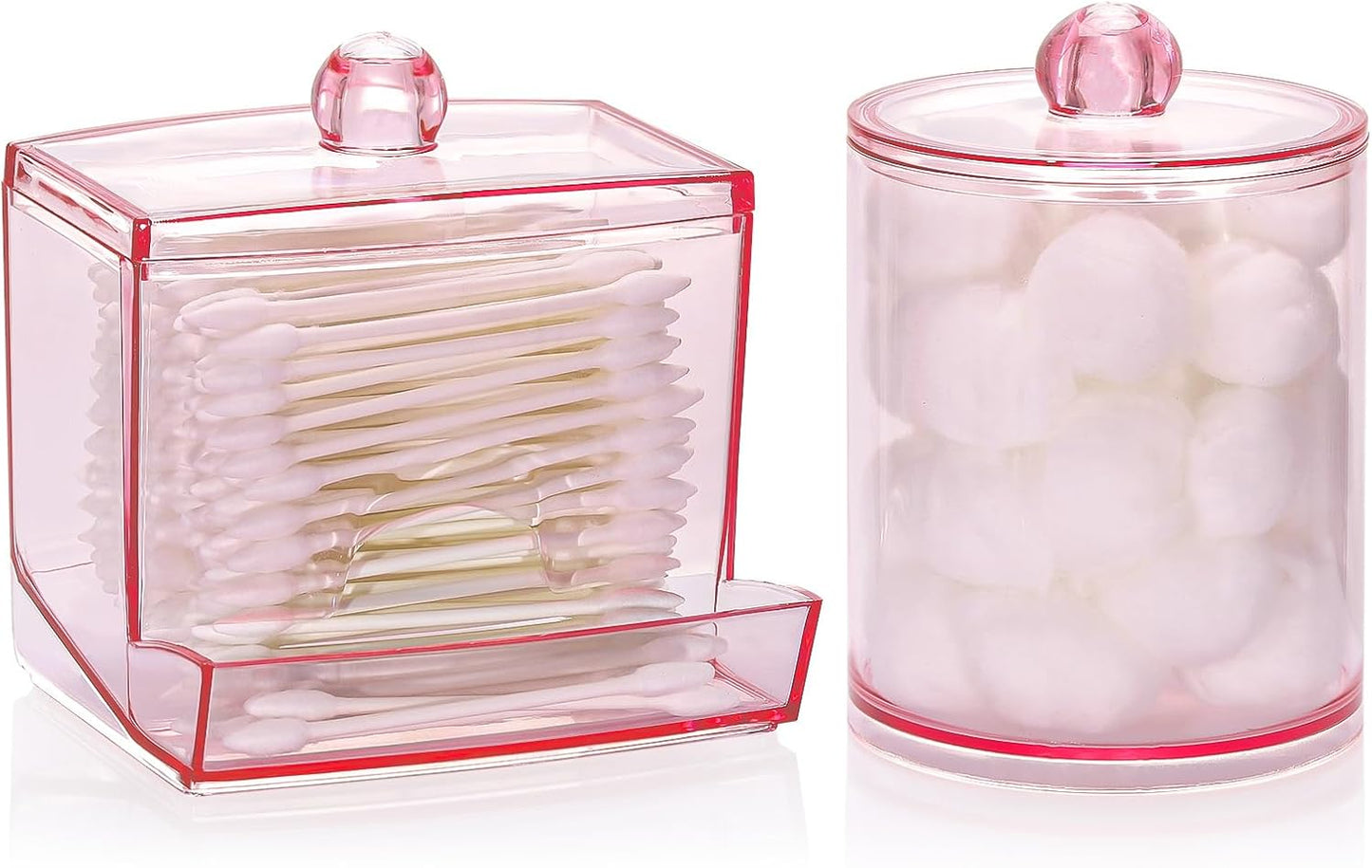 Tbestmax Qtips Dispenser, 10/12 oz Big Cotton Ball Holder Bathroom Container,Plastic Apothecary Jar Organizer for Storage Cotton Swab, Cotton Round Pads, Floss Picks - Pink