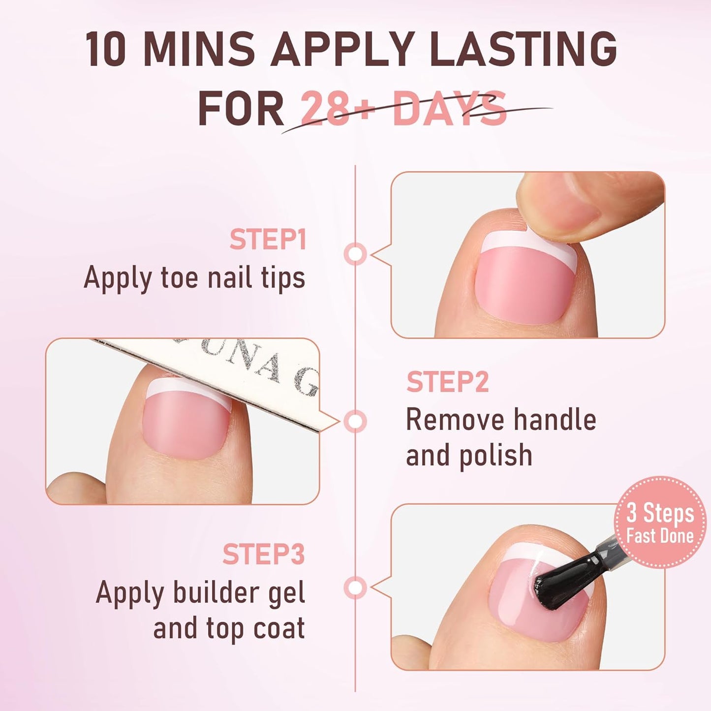 UNA GELLA French Toe Nail Press Ons 312pcs Peach Pink Full Cover Toe Nail Tips Press On Nails Soft Gel Fake Toe Nails Tips Gel Toe Nail Tips Fake Acrylic Toenails for Nail Extensions 12 Sizes