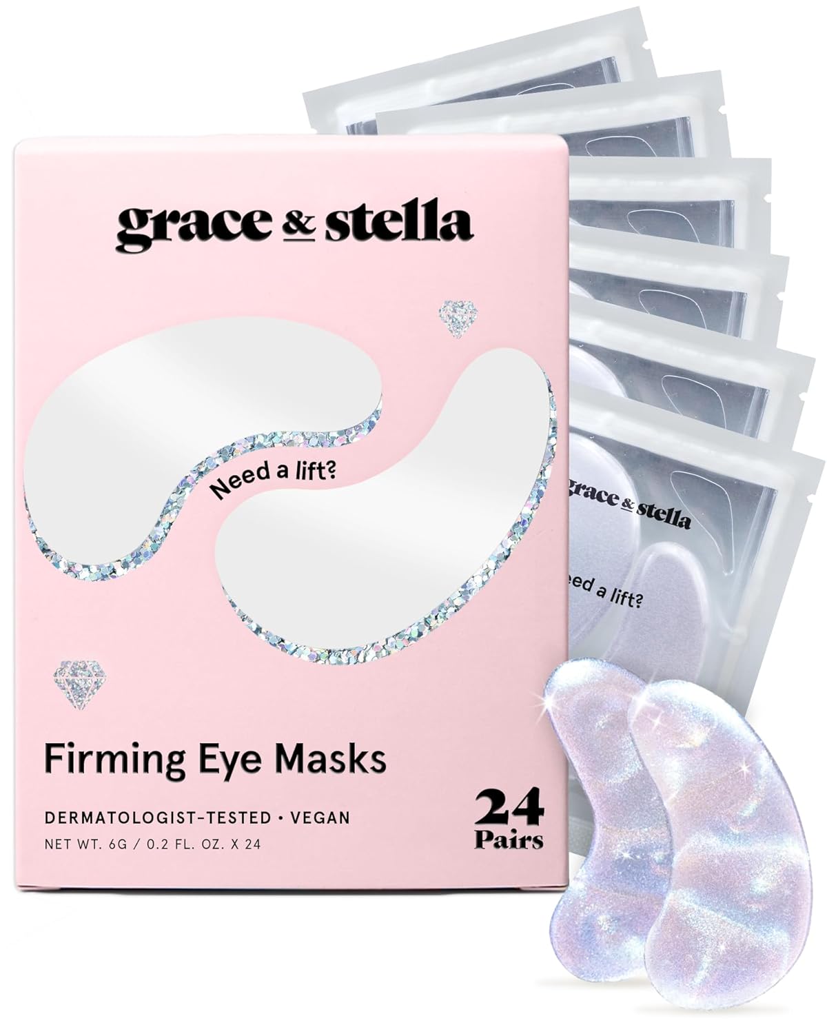 grace & stella Peptide Under Eye Patches with Niacinamide & Rice Extract - Firming Eye Masks for Dark Circles and Puffiness - Gel Mask for Firmer-Looking Skin - Vegan, Cruelty-Free (White, 24 Pairs)
