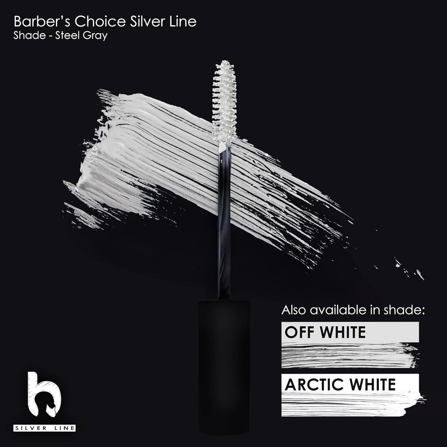 Barbers Choice Silver Line, Facial Hair Brush on Temporary Color for Silver Fox Men- Instantly Brighten White Beards, Mustache & Sideburns, Less Yellow, Easy Application, Steel Gray