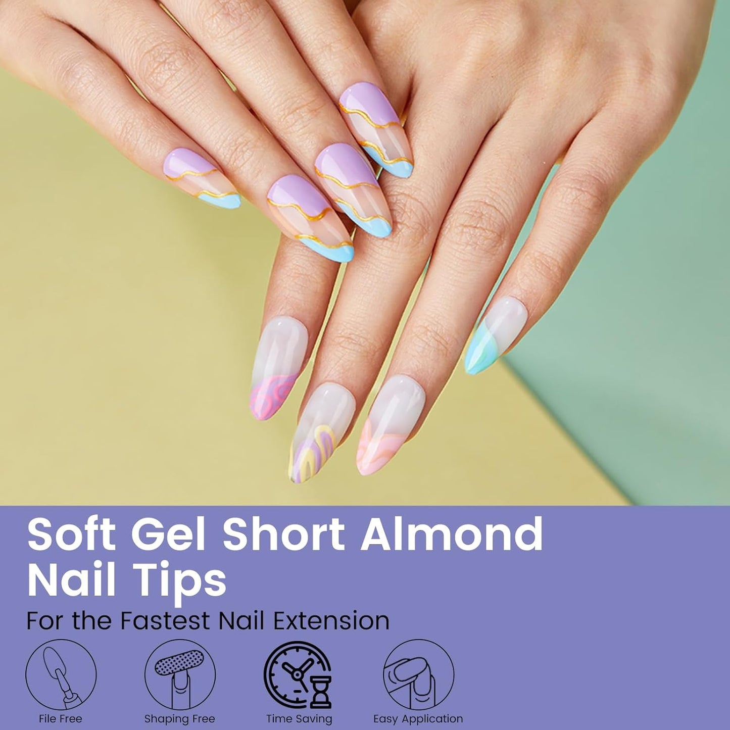 Short Almond Nail Tips: 240PCS Soft Gel Pre-Shaped Acrylic Fake Almond Nail Tips, 12 Sizes Full Cover Clear Press on Nails for Girls Women Nail Art Design