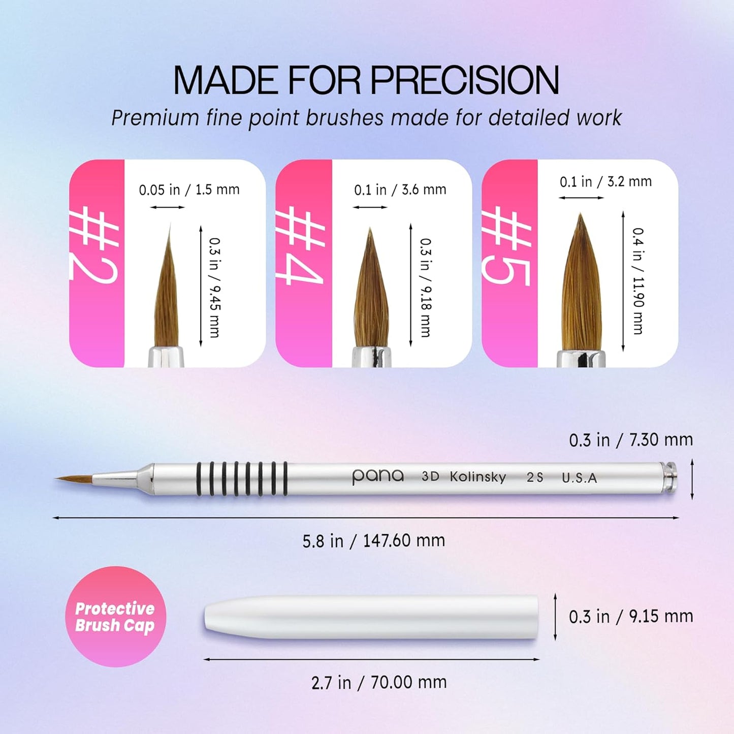 PANA 3D Kolinsky Acrylic Nail Art Sculpture Brush with Silver Metal Non-Slip Grip Handle for Manicures 3D Nail Art Flower Designs (Size #2)