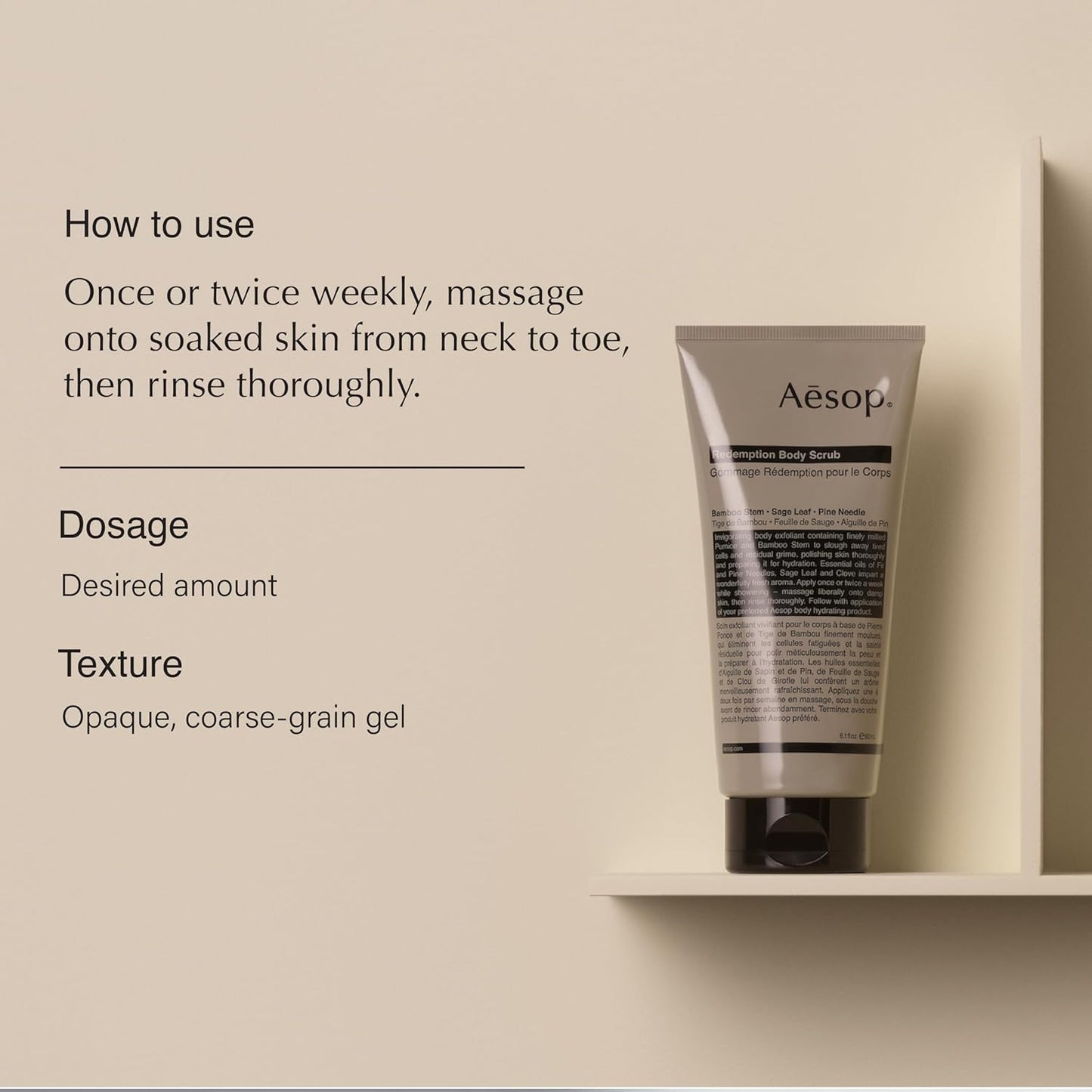 Aesop Redemption Body Scrub | Finely Milled Pumice and Aromatic Botanicals to Polish the Skin | 6.5oz / 180mL