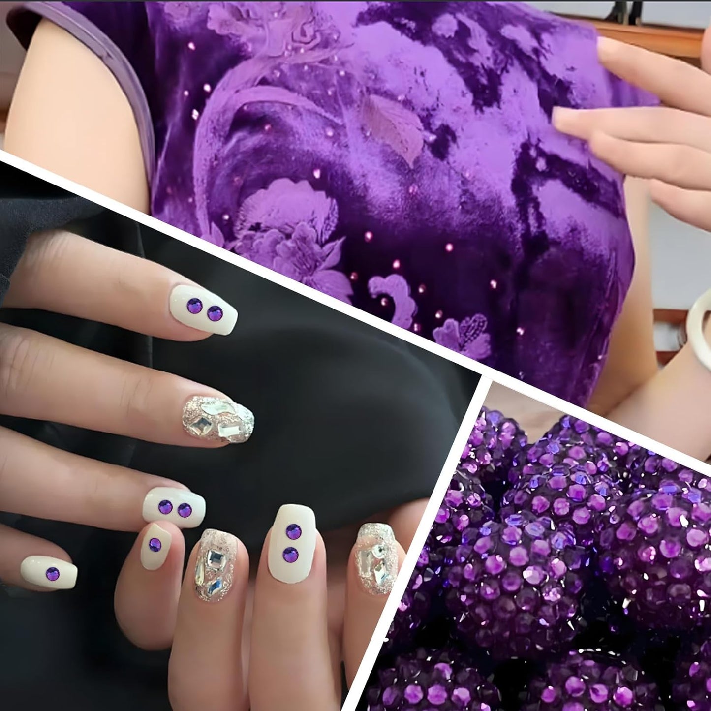 2000 PCS SS12 Flatback Rhinestones,12-Facet Diamond-Cut Glass Gems for Nail Art,Clothing,DIY Crafts,Glue-On Decoration Stones with Silver Backing,Purple Velvet