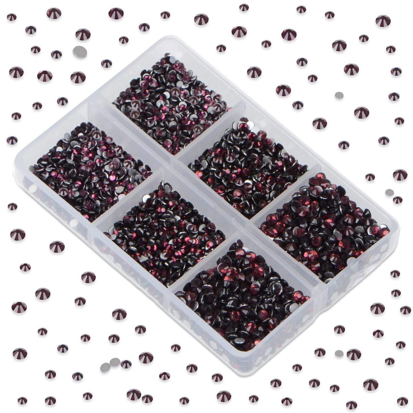 LPBeads 6000 Pieces Amethyst Non Hotfix Rhinestones 6 Sizes Round Crystal Glass Flat Back Rhinestones with Tweezers and Picking Pen for Nail Art Crafts Clothes Bags DIY