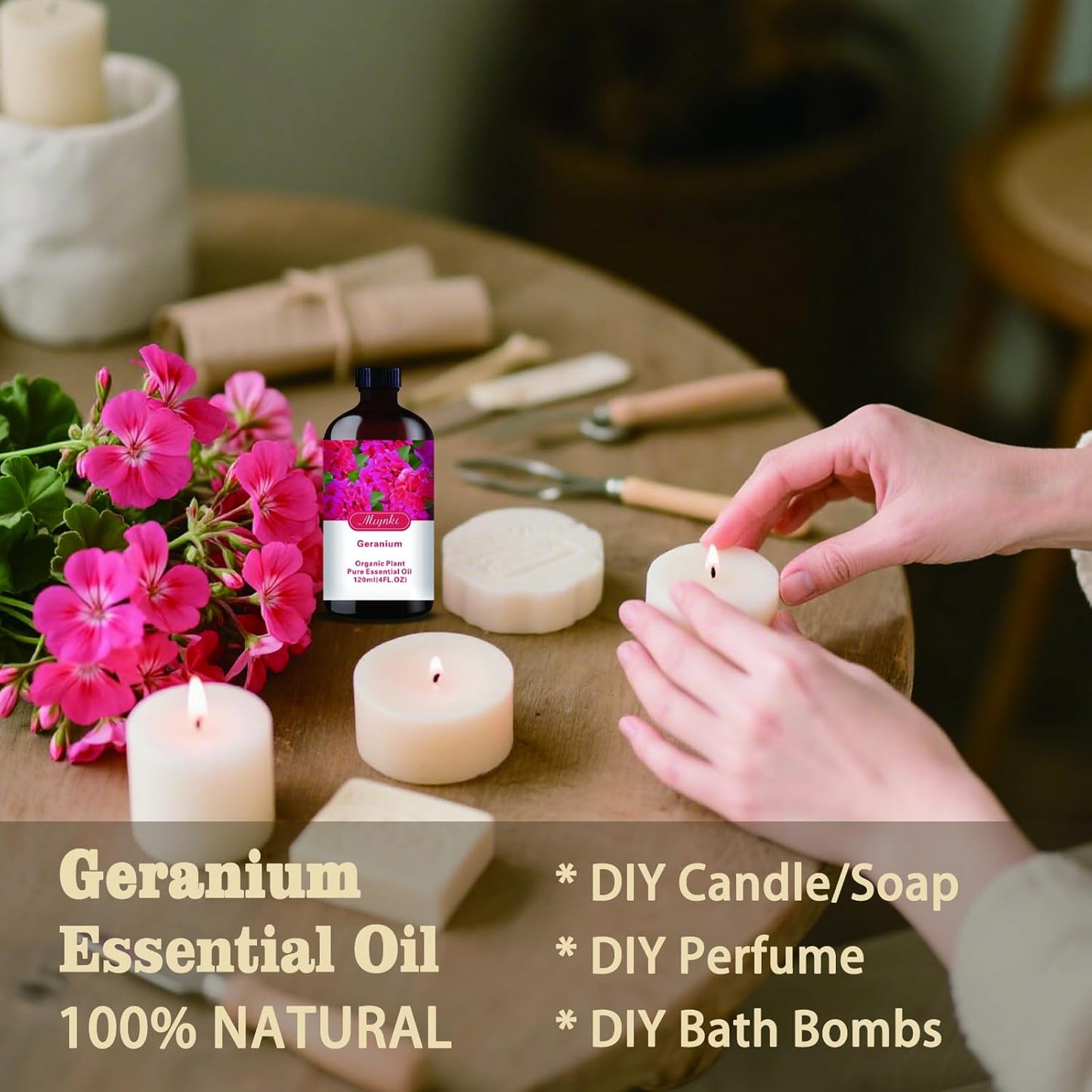 Geranium Essential Oil-Geranium Fragrance Oil 4.33oz (130ml)-100% Pure Natural Scent for Diffusers, Candles, Soap Making & Aromatherapy-Relaxing Home & Gift Essential Oil for Bath, Massage