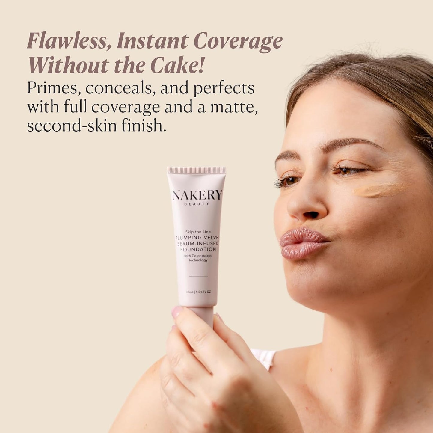 Nakery Full Coverage Foundation for Women - 5 in 1 Plumping Liquid Foundation Makeup - Serum Infused Makeup Foundation Smart Color Adapt with Niacinamide & Hyaluronic Acid for All Skin Types - Deep