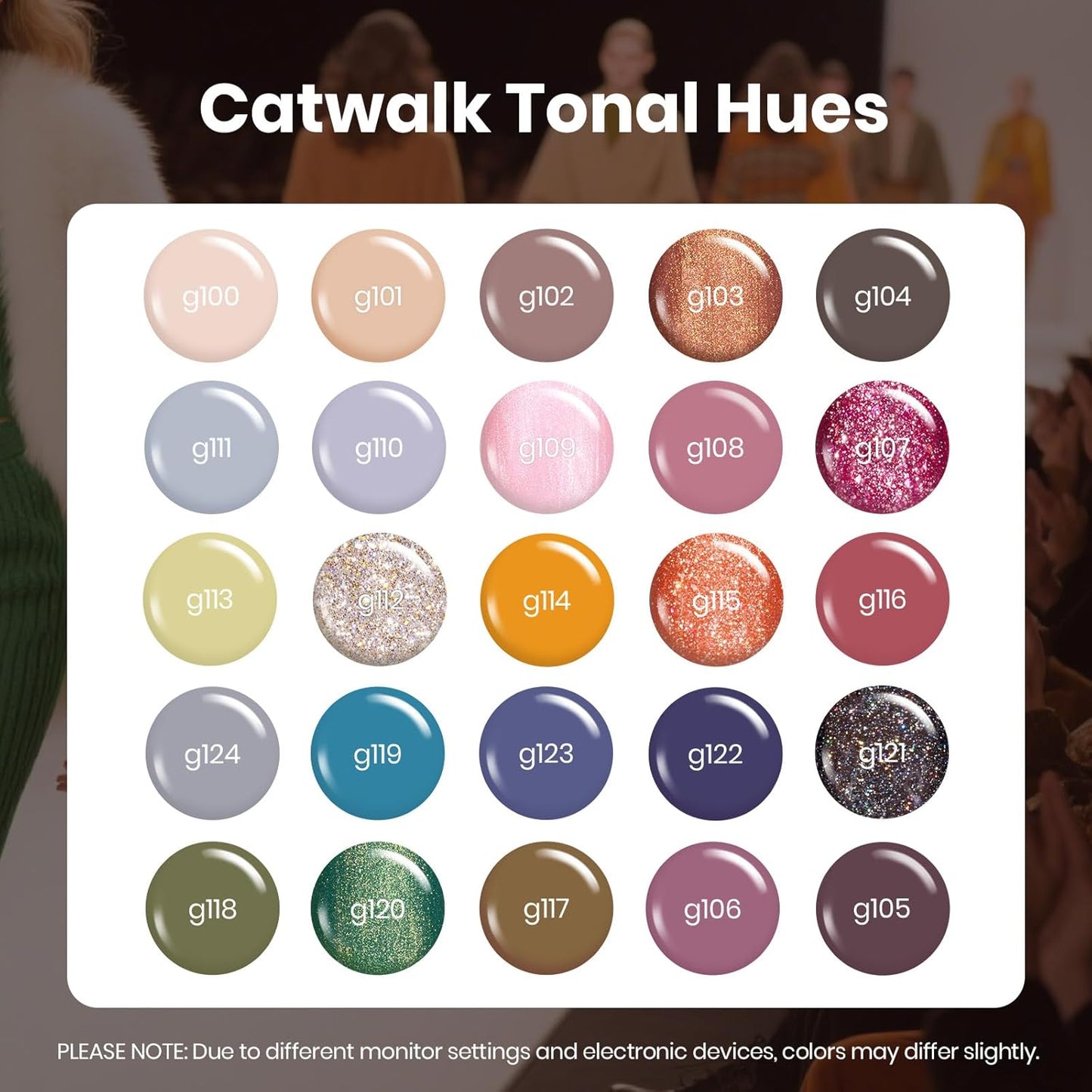 Beetles Fall Gel Nail Polish Set – Catwalk Tonal Hues 25 Colors Gel Polish, Nude Brown Yellow Purple Green Glitter with Base Glossy Mattle Top Coat Soak Off UV LED Winter Manicure Gift for Women