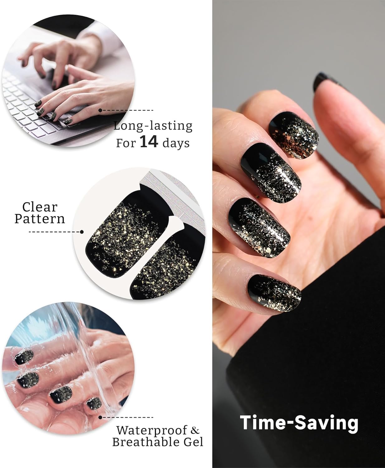 Glitter Nail Polish Strips, 32 Pcs Salon Quality Gel Nail Stickers, Long Lasting Wraps Easy to Use & Remove (Mature Maroon)