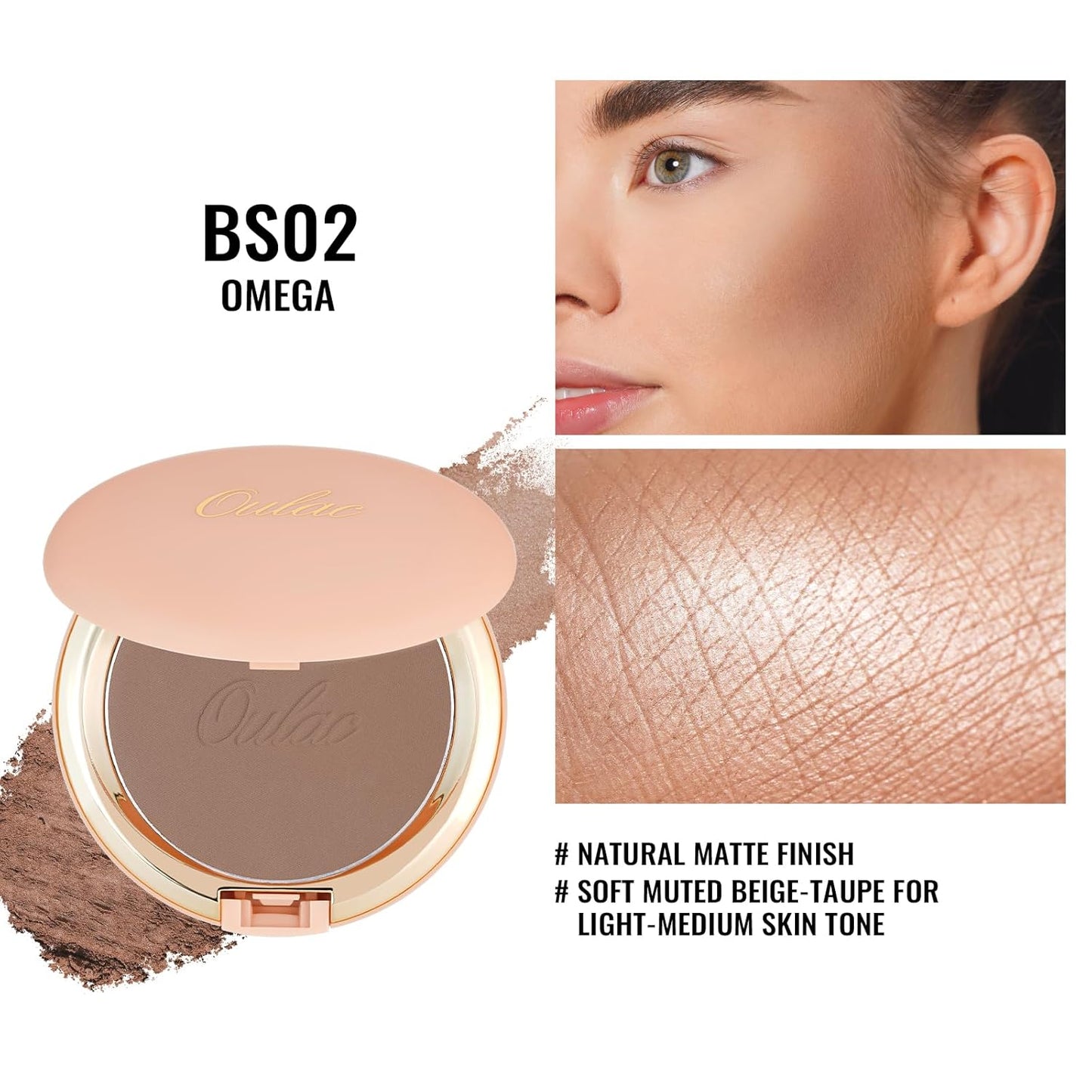 Oulac Matte Bronzer Powder Face Makeup with Mirror - Natural SunKissed Bronzer Look,Highly Pigmented Cream Bronzer, Long Lasting Glow, Easy to Blend, Vegan & Cruelty-Free BS02