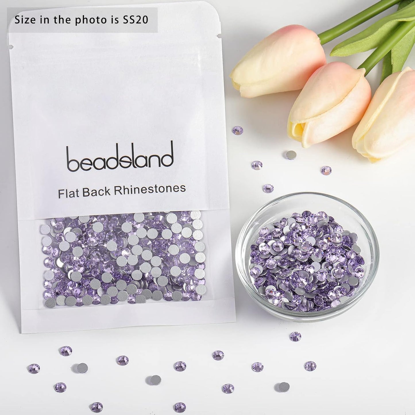 Beadsland 1440pcs Flat Back Crystal Rhinestones Round Gems for Nail Art and Craft Glue Fix, Violet,SS20,4.6-4.8mm
