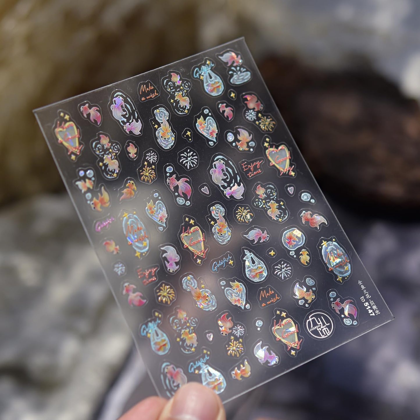 Goldfish Nail Art Stickers Sparkly Koi Fish Nail Stickers 5D Embossed Koi Lotus Leaf Chinese Style Manicure Decals Accessories Shell Light Goldfish Adhesive Slider for Women DIY Nail Art Decorations