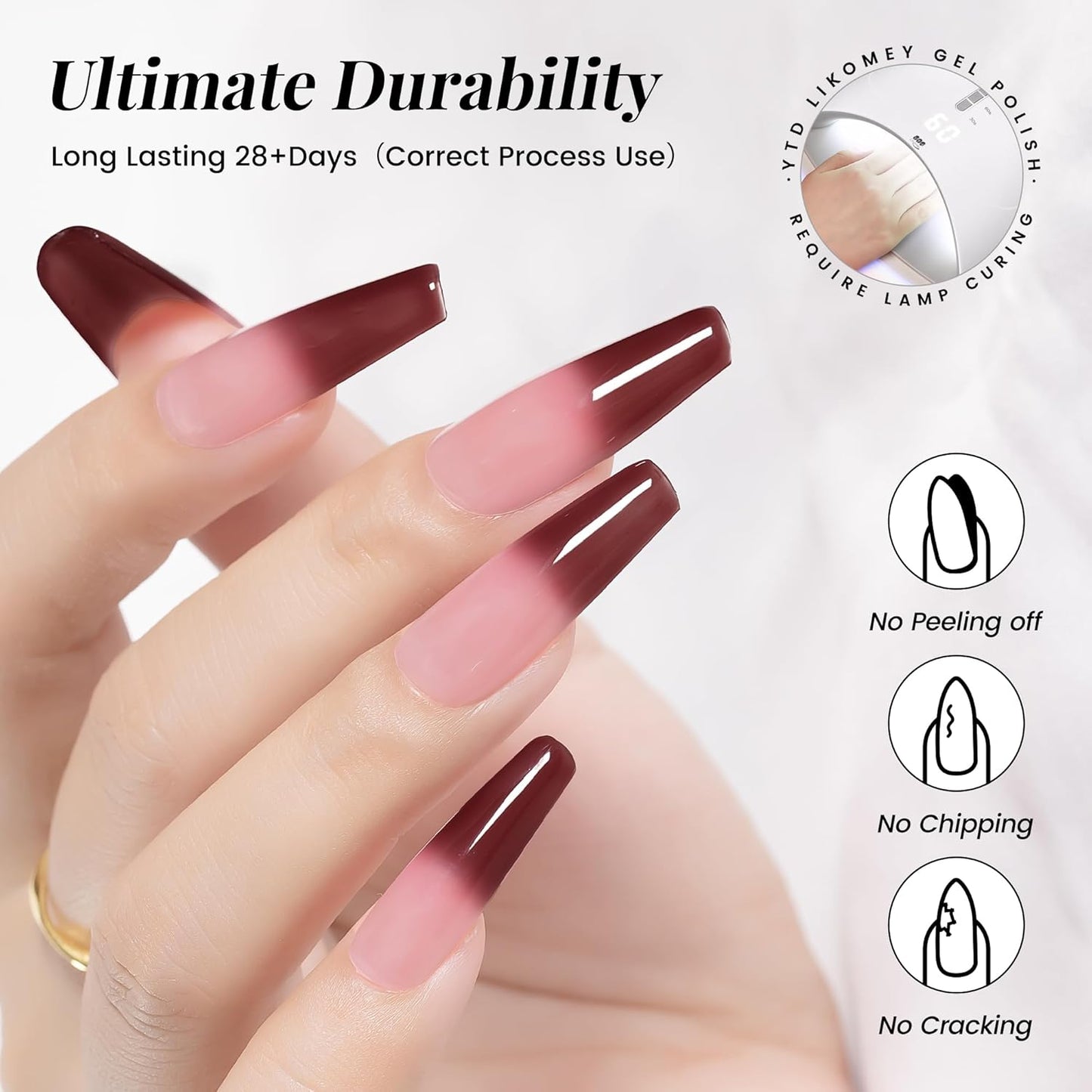 YTD Likomey Gel Nail Polish 2 Pcs Set,15ml Color Changing Nude Pink Burgundy Red and Glitter Nails Gel Kit,Thermal Ombre Change Colors Translucent Salon Manicure Fall Winter UV Color Varnish,0.5 Fl Oz