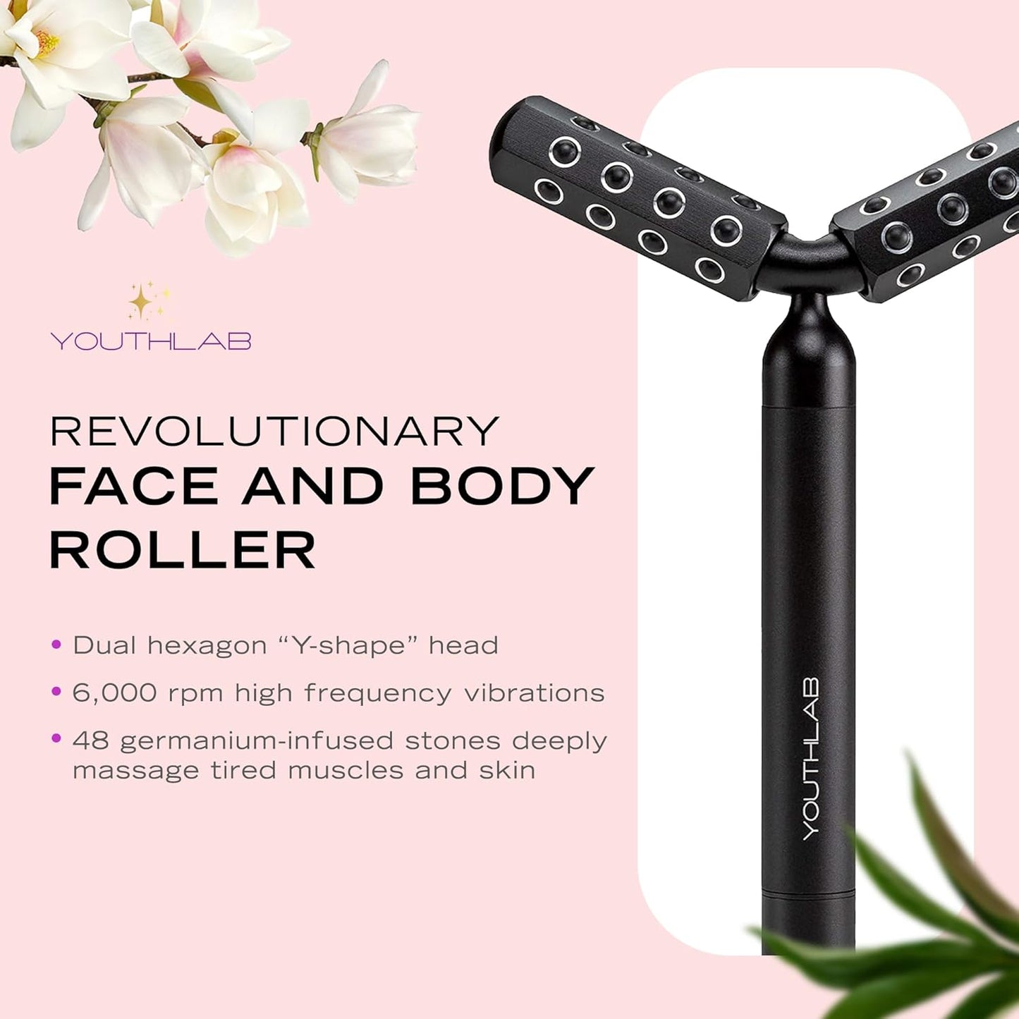 Revolution Roller - Germanium Stone Uplifting Face/Body Beauty Massage Tool/Roller/Wand for Skin Tightening/Firming, De-Puffing, Anti-Aging (Black)