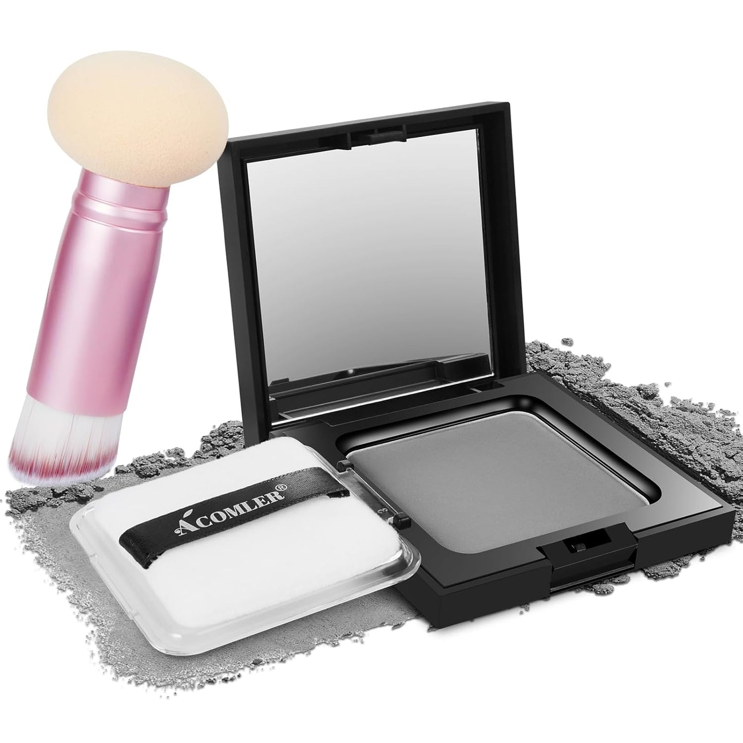 Acomler Root Touch Up Powder, Root Touch Up Hair Color, Talc-Free Hairline Powder for Thinning Hair, Gray Hair Coverage for Women Men, Includes Makeup Brush (Gray, 0.42oz)