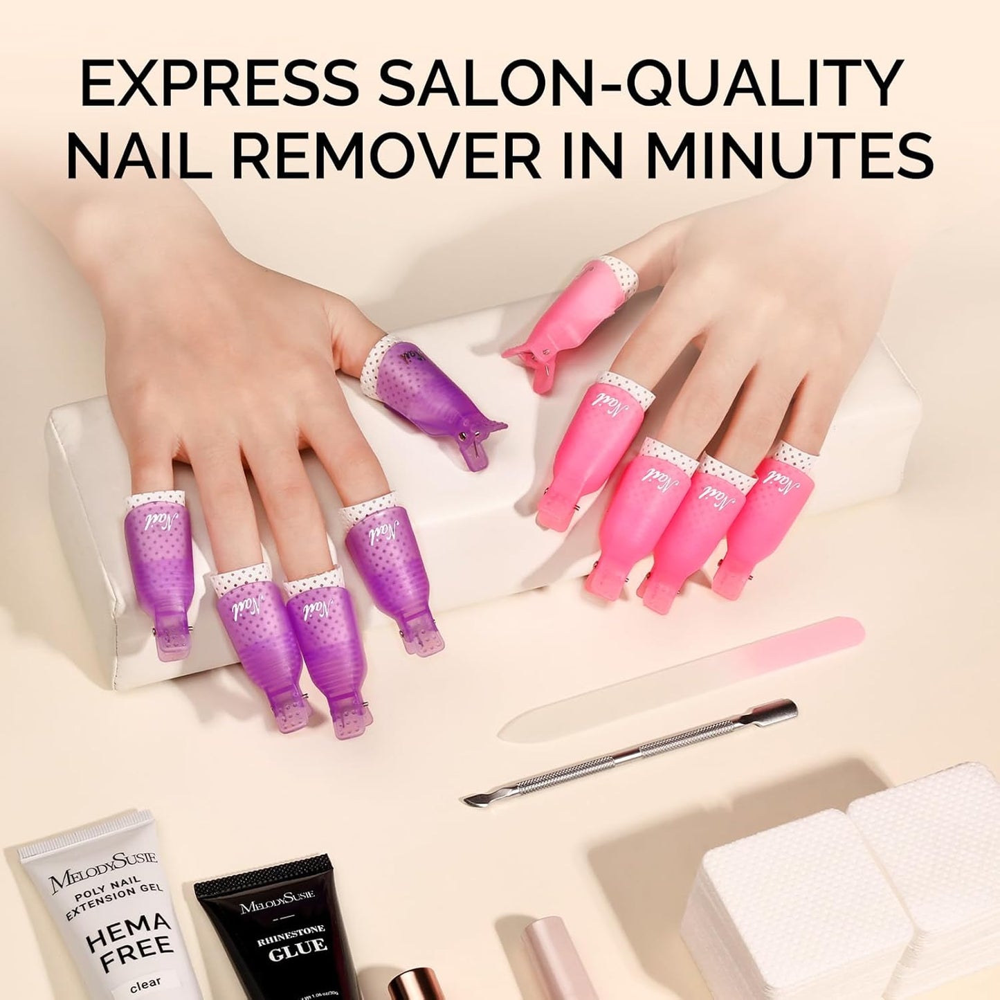 MelodySusie Nail Polish Remover Clips Nail Art Soak Off Cap Clip Plastic Acrylic UV Gel Polish Remover Wrap Tool Gel for Fingernail Removal Soak Off Clips Wrap Cleaner Cap Clip (Pink+Purple 20Pcs)