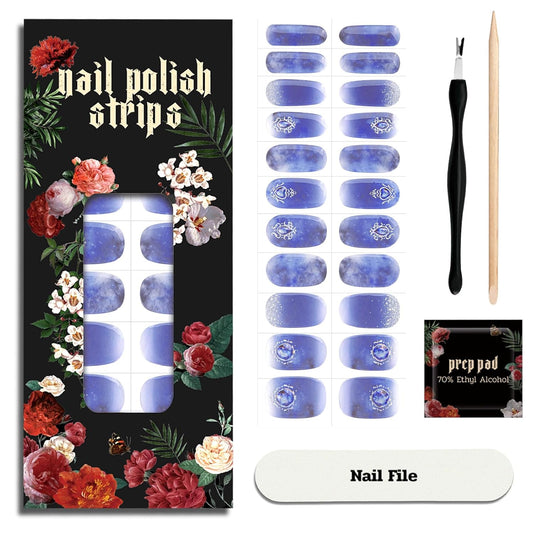 Nail Polish Strips - 22 Pcs Salon Quality Gel Nail Stickers - Long Lasting Wraps (Mystery of The Deep Blue)