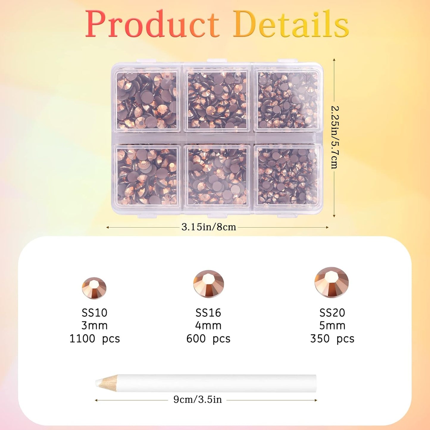 Multi Size 3mm 4mm 5mm Rhinestones Set for Nails Crafts Dark Peach Non Hotfix Rhinestones Nail Gems Rhinestone Jelly AB&Round Flat Back Resin Rhinestone for Makeup Clothes Shoes Eyes Bottles Crafts