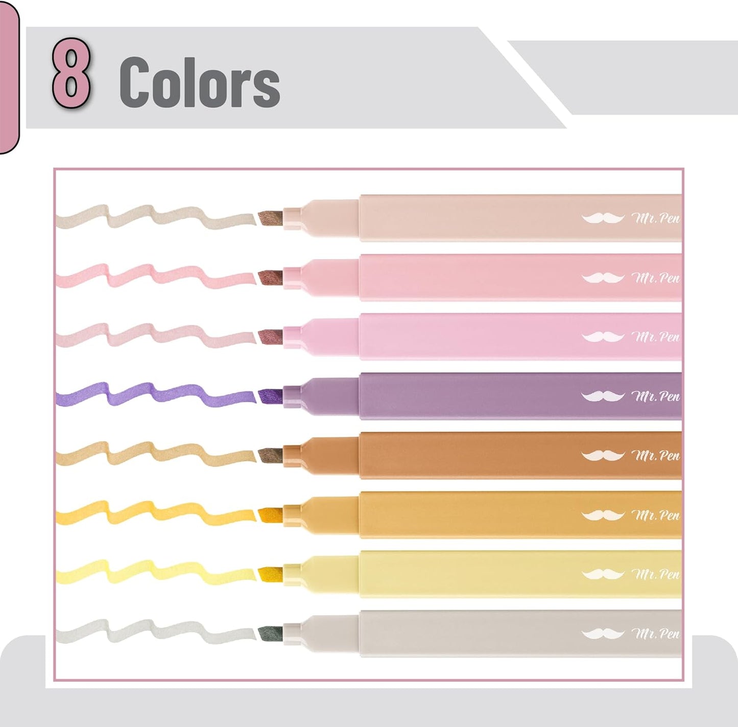 Mr. Pen- Aesthetic Highlighters, 8 Pack, Chisel Tip, Vintage Brown, Cute Highlighters Assorted Colors