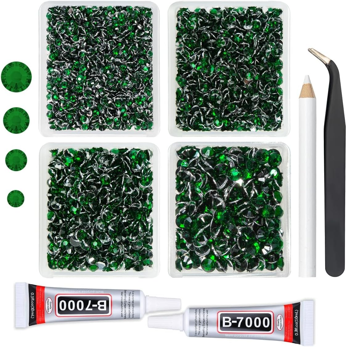 Emerald Green Crystal Resin Rhinestones w B7000 Jewelry Glue for Bedazzling Crafting 3mm 4mm 5mm 6mm Flatback Stones Diamonds Crystals Gems Charms for Nails Face Eyes Makeup Tumblers DIY Crafts