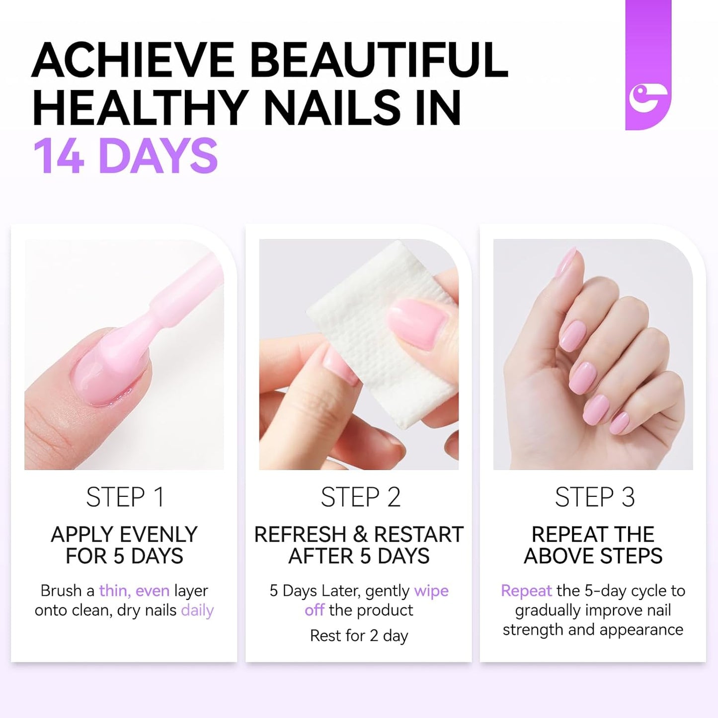 Nail Repair for Damaged NailsProtein: Pink 6 in 1 Natural Nail Strengthener and Growth - Long Lasting Nail Hardener Extra Strong and Growth - Nail Strengthener for Thin Nails and Growth