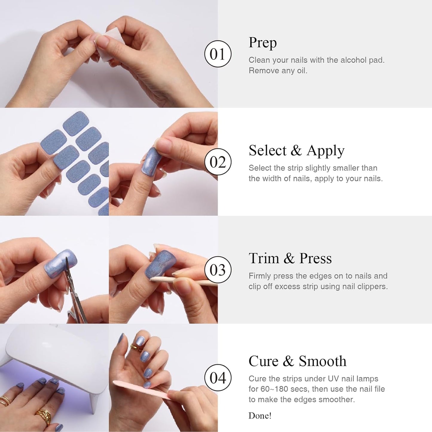 Semi Cured Gel Nail Strips, 20 PCS Gel Nail Stickers Work with UV Light, Salon Quality & Easy to Use - Lucky Clover