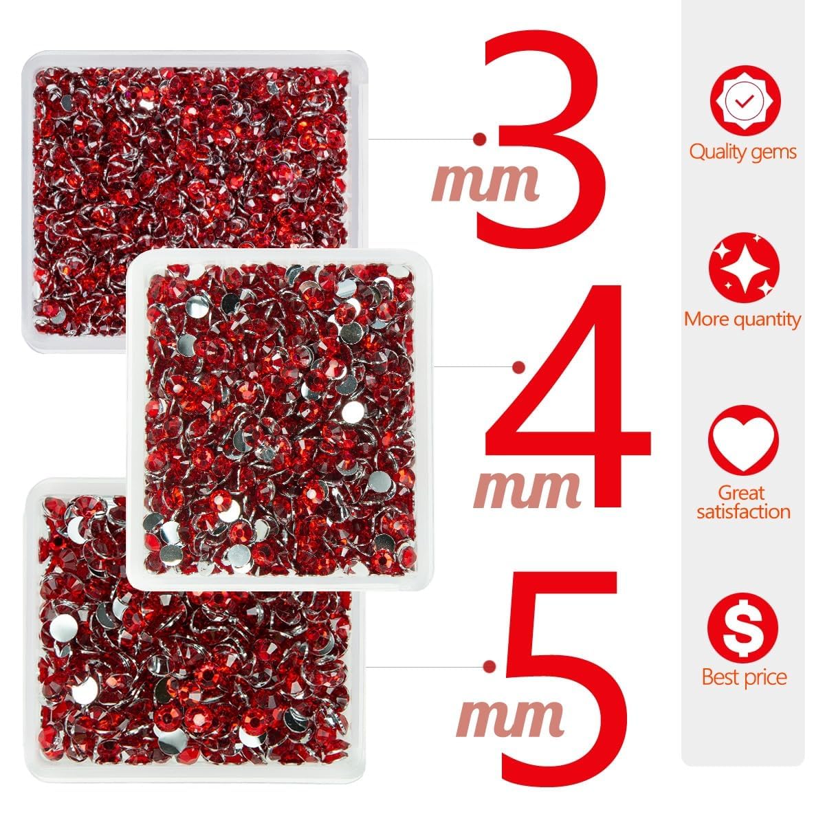 Siam Red Crystal Resin Rhinestones for Crafting 3mm 4mm 5mm Flatback Stones Non-Hotfix Ruby Red Diamonds Crystals Gems Charms for Nails Face Eyes Makeup Body Tumblers Bottles DIY Crafts Clothes
