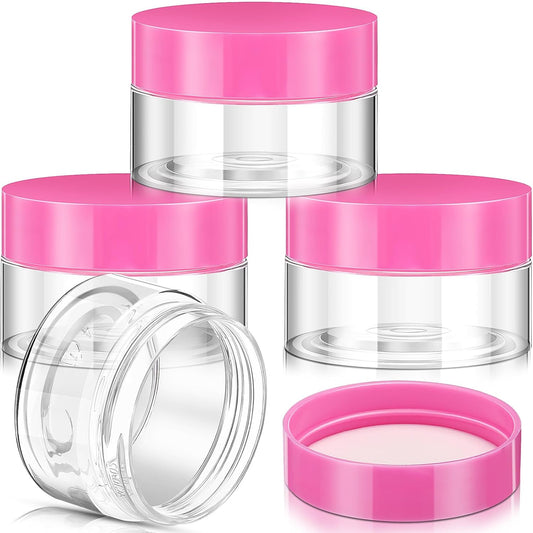 Patelai 4 Pieces Round Wide-mouth Leak Proof Plastic Container Jars with Lids for Travel Storage Makeup Beauty Products Face Creams Oils Salves Ointments DIY Making(1 Ounce,Pink)