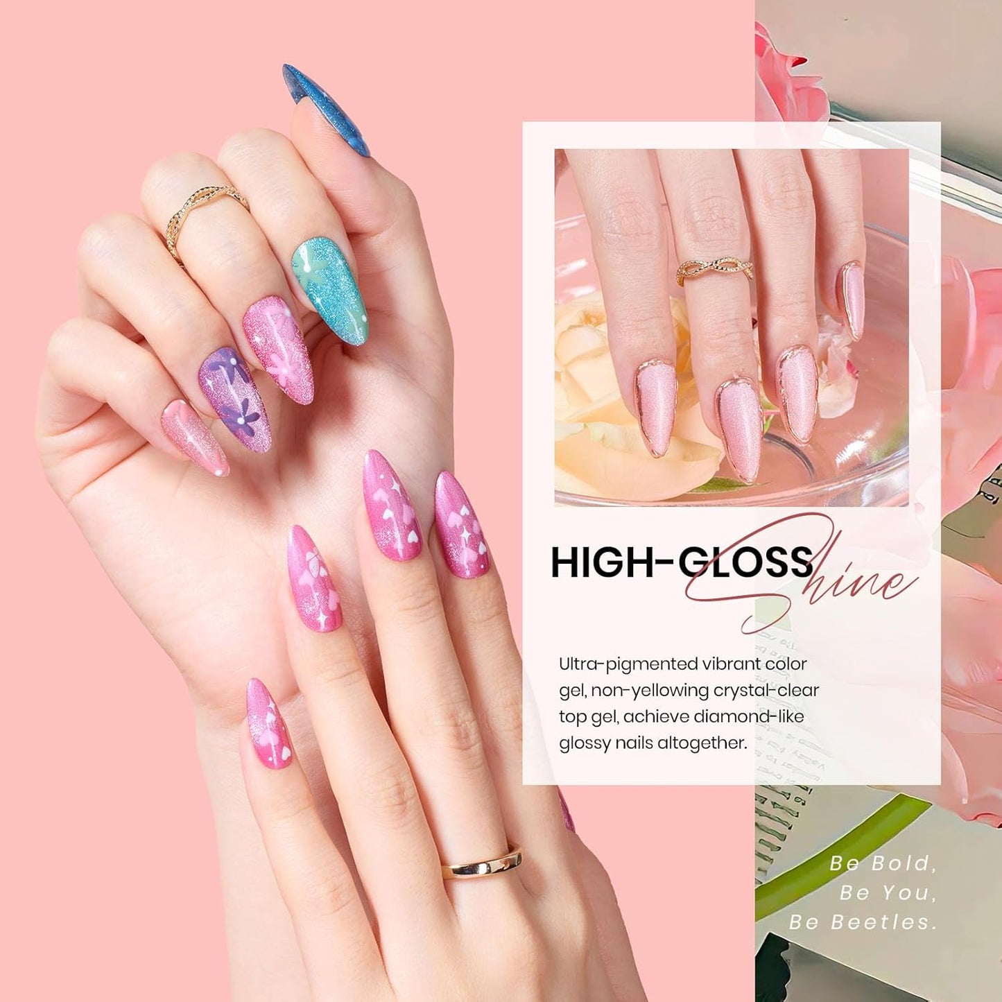 beetles Cat Eye Gel Polish Set - Floral Verses 20 Colors Fall Winter Gel Polish Kit, Blue Pink Purple Green Shimmer Nail Colors, with Magnet Stick Glossy & Matte Gel Top Base Coat UV Gifts for Women