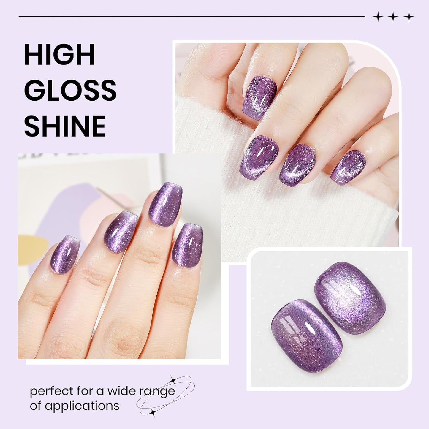Purple Cat Eye Gel Polish, 15ML Glitter Crystal Cateye Gel Nail Polish Magnetic Reflective Effect with Magnet Soak Off Salon DIY at Home