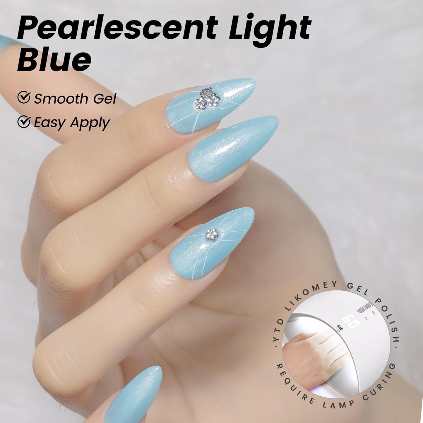 YTD Likomey Pearl Light Blue Glitter Gel Nail Polish,15ml Soak Off UV Nails Gel,Pearlescent Shimmer Shiny Sparkly Salon Home DIY UV Manicure Nail Art Varnish,SF437
