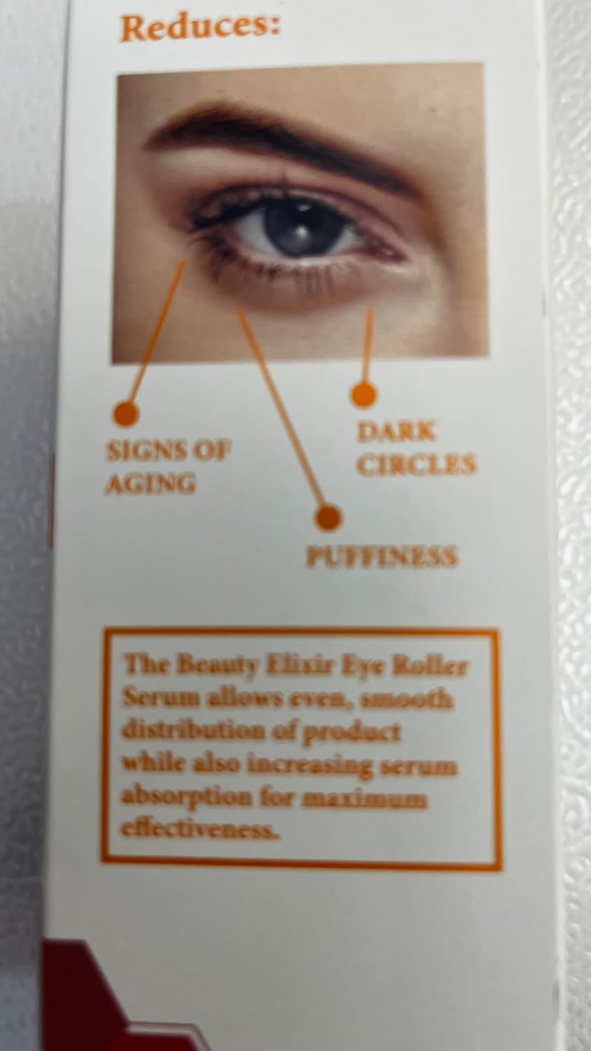 Beauty Elixir Vitamin C Under Eye Roller Serum for Dark Circles and Puffiness - Reduce Wrinkles and Fine Lines, Bags under eyes