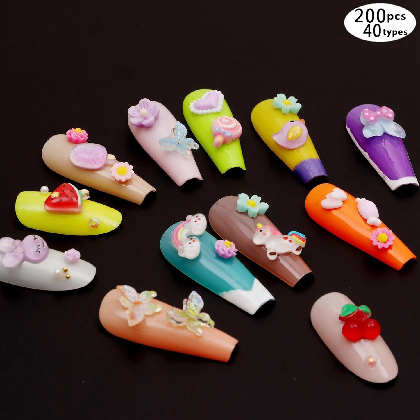 250pc 3D Nail Charms Set - Diverse Shapes & Colors for Acrylic Nails & DIY Crafts (#3)