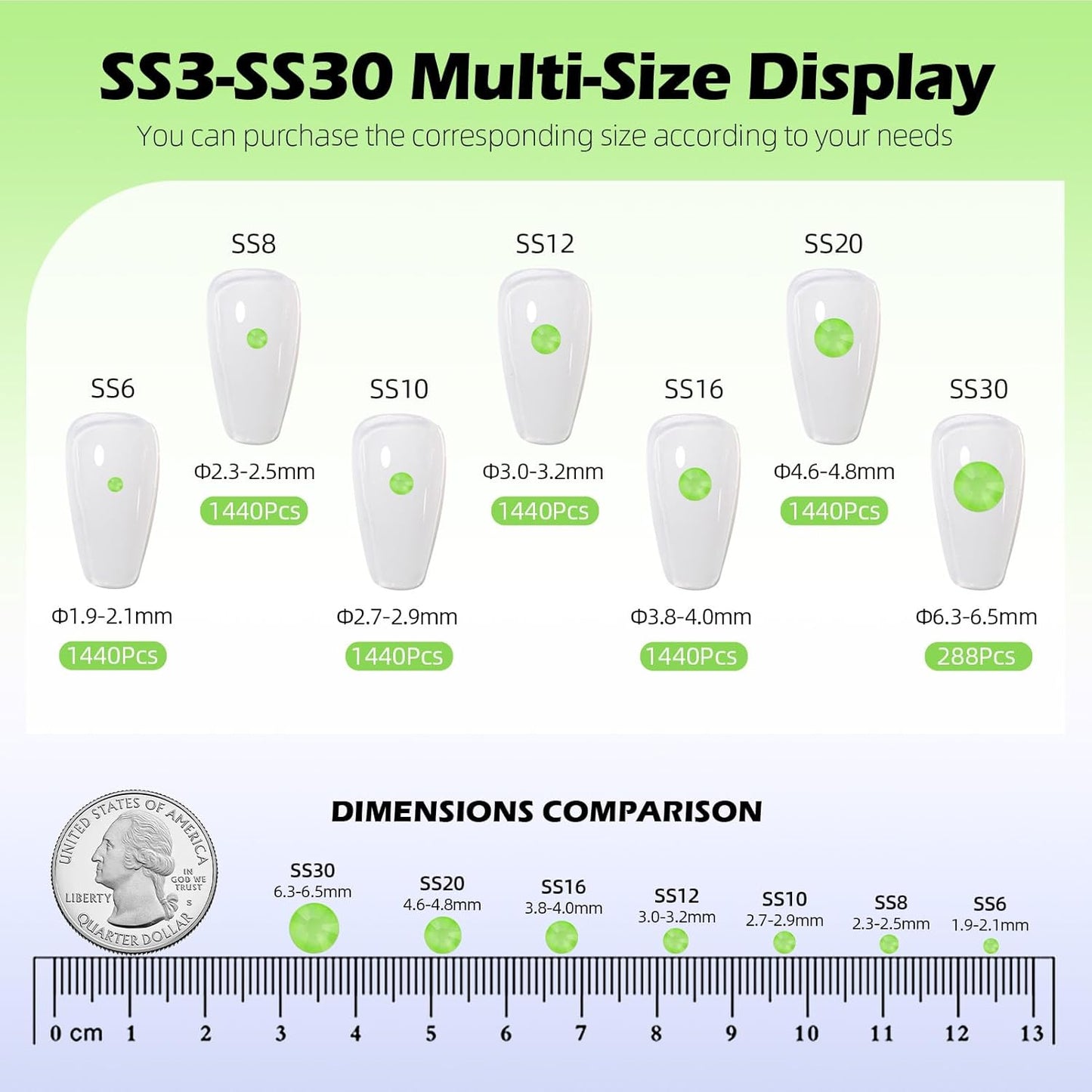 Mocha Lt.Green Flatback Rhinestones, Glass Rhinestones for Nail Art and Craft, Glue Fix, Loose Crystal Gemstones(Mocha Lt.Green, SS16, 1440pcs, 3.8-4.0mm)