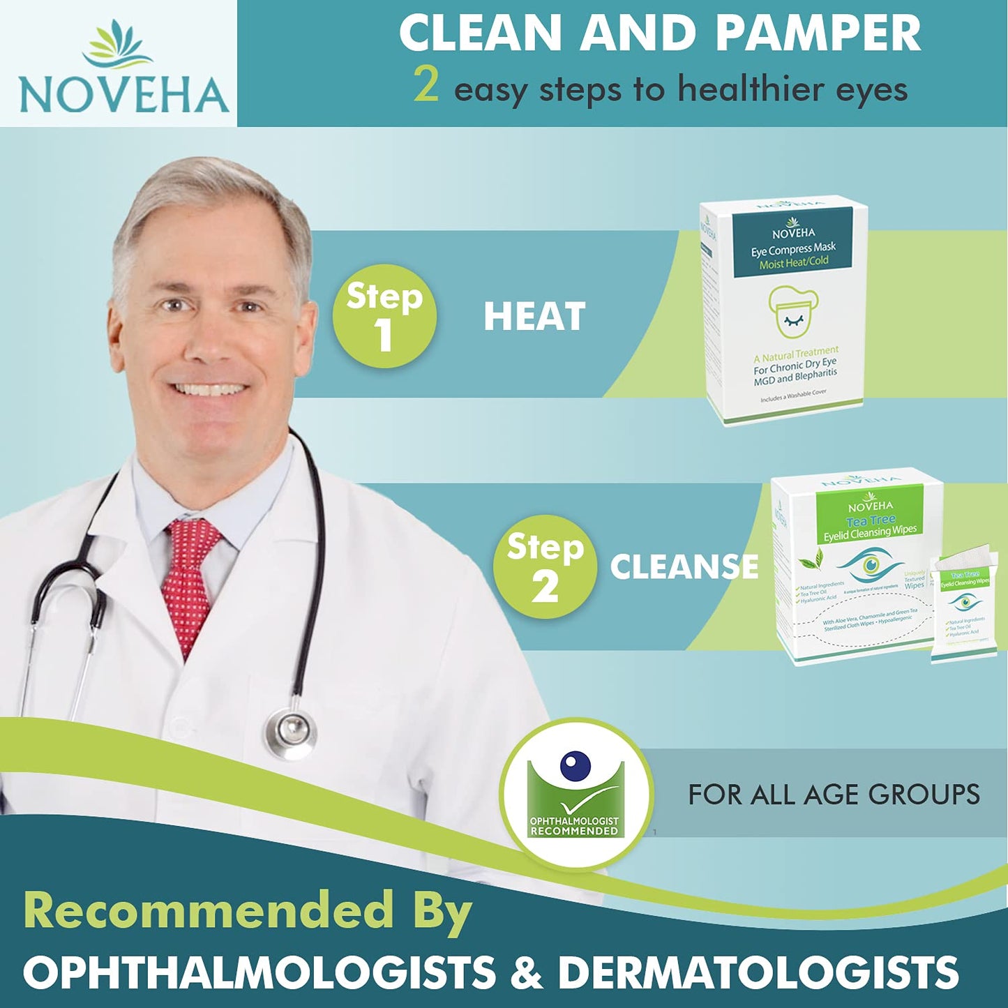 NOVEHA EXPRESS Warm Compress Individual Eye Mask | Moist Hot Technology For Sensitive Dry Eyes - Relieves Stye & Pink Eye - Reusable Heat Water Treatment for Irritated Eyes and Eyelid Lumps